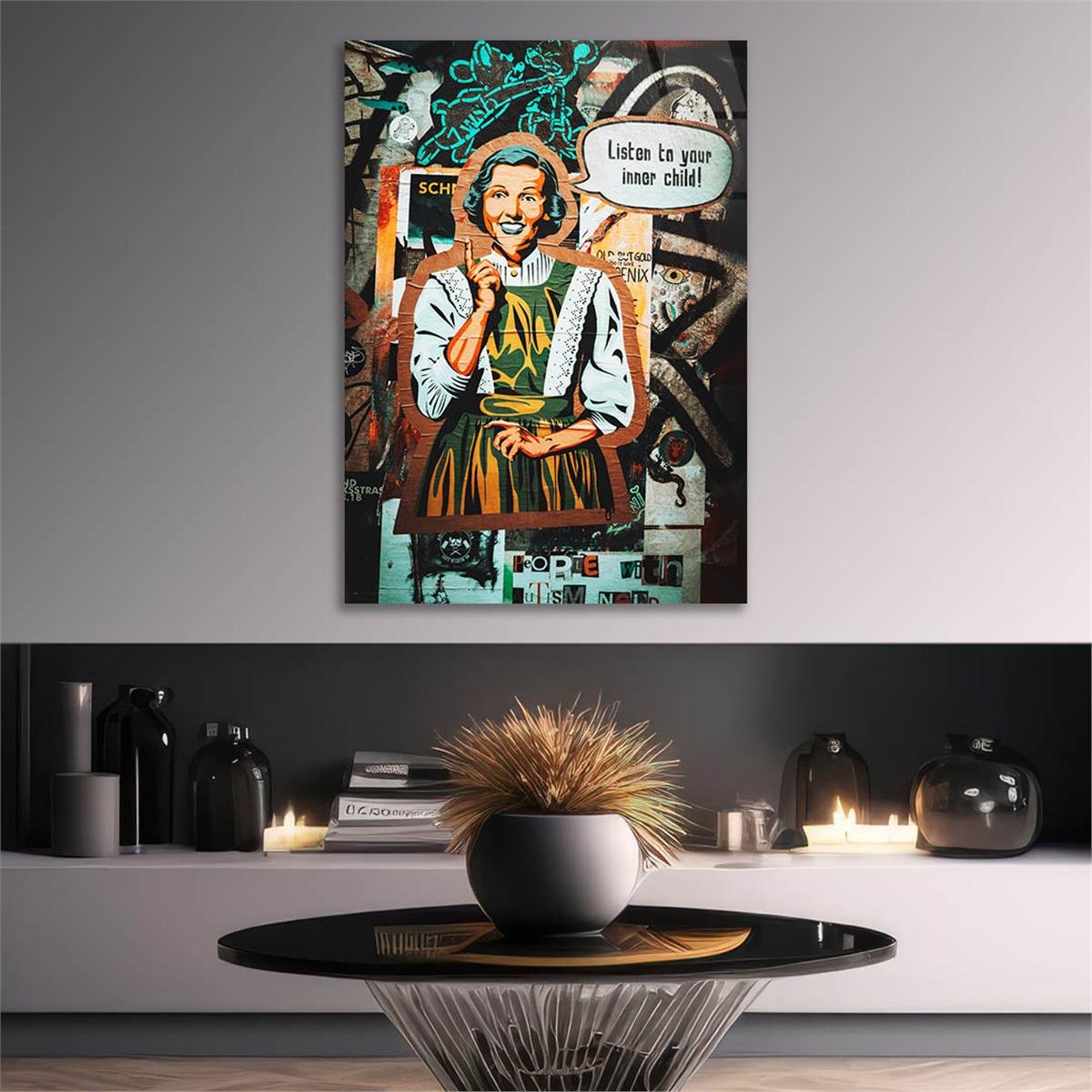 Dikey Sanat Temalı Cam Tablo 571