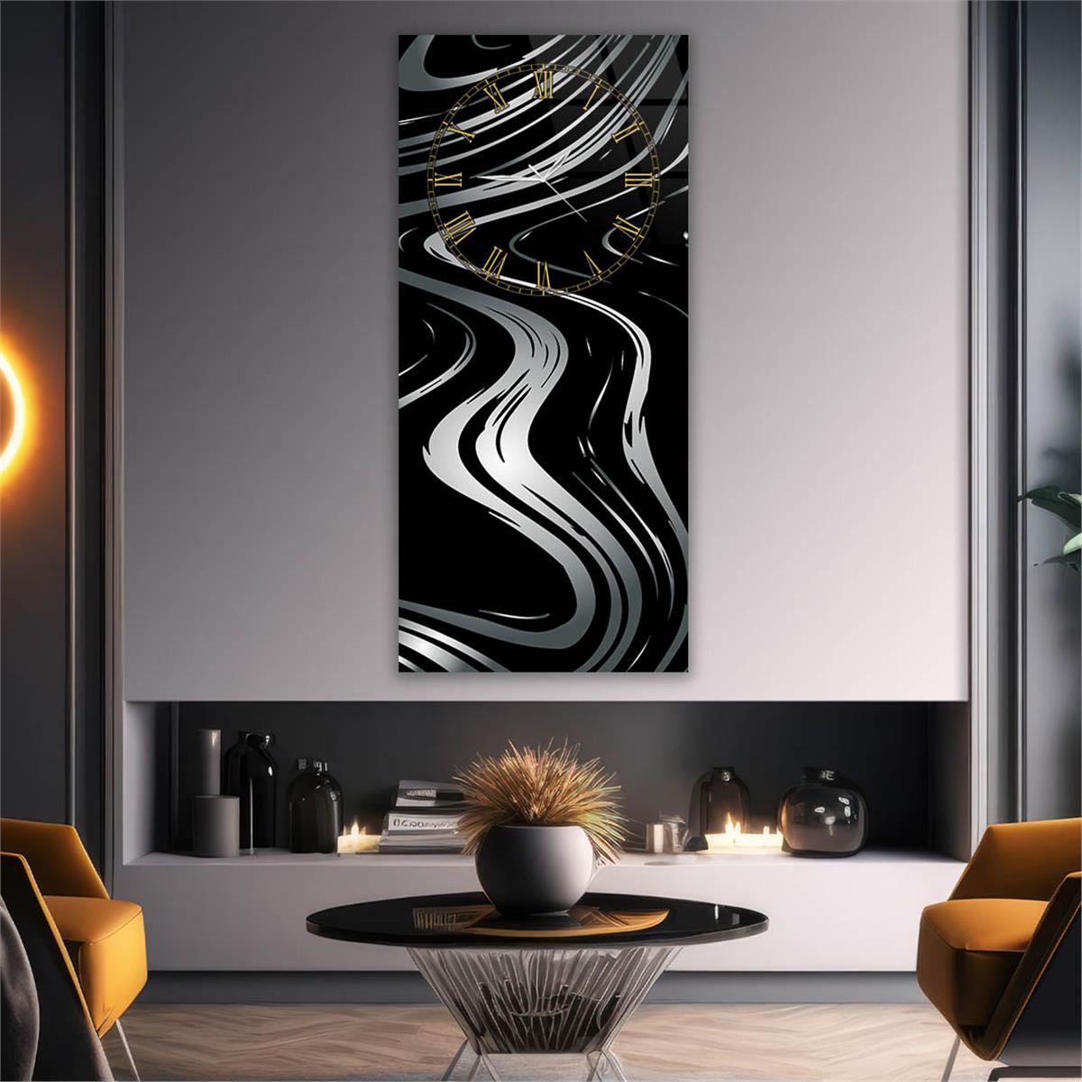 Tableau en verre à thème art et nature vertical avec horloge en haut 072