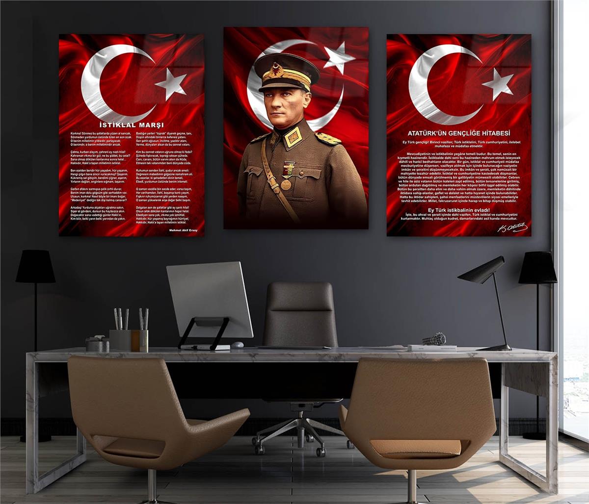  3'lü Set VatanTemalı Cam Tablo 35