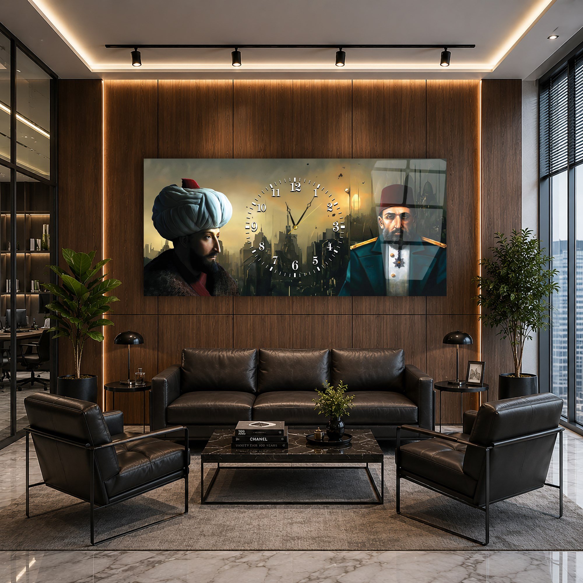 Fatih Sultan Mehmet Han ve Abdülhamit Han Saatli Cam Tablo 077