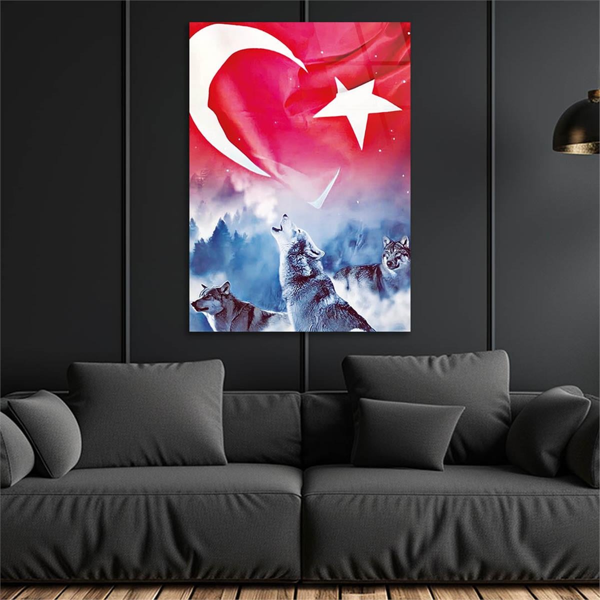Turkish Flag and Wolf Tempered Glass Wall Art 