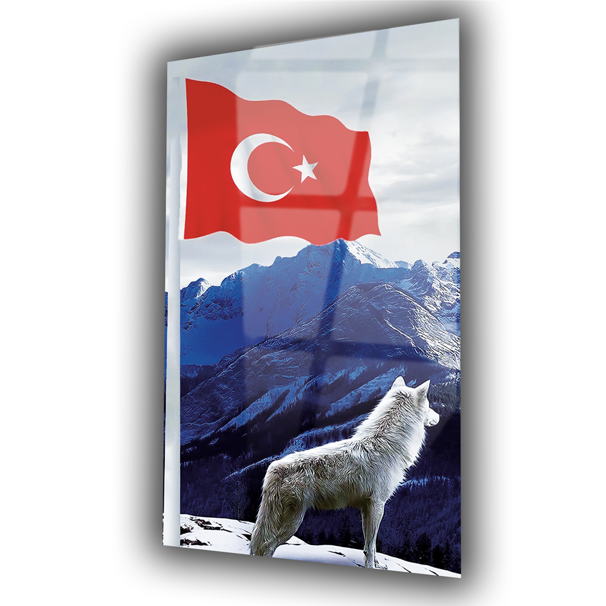 TÜRK BAYRAĞI VE KURT GÖRSELLİ CAM TABLO 