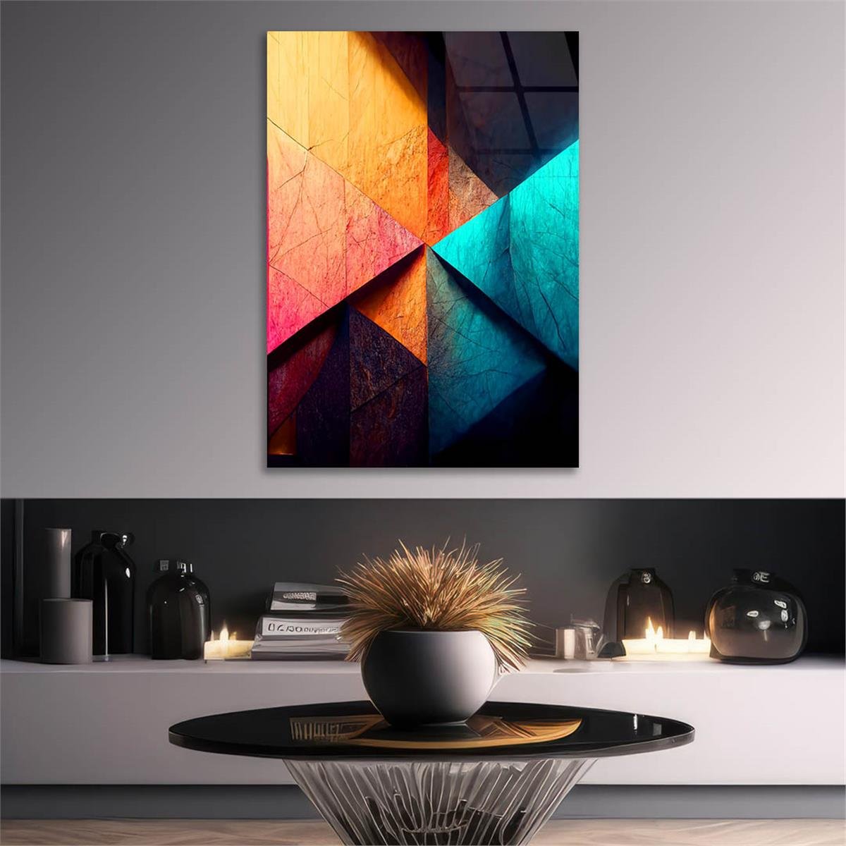 Dikey Sanat Temalı Cam Tablo 544