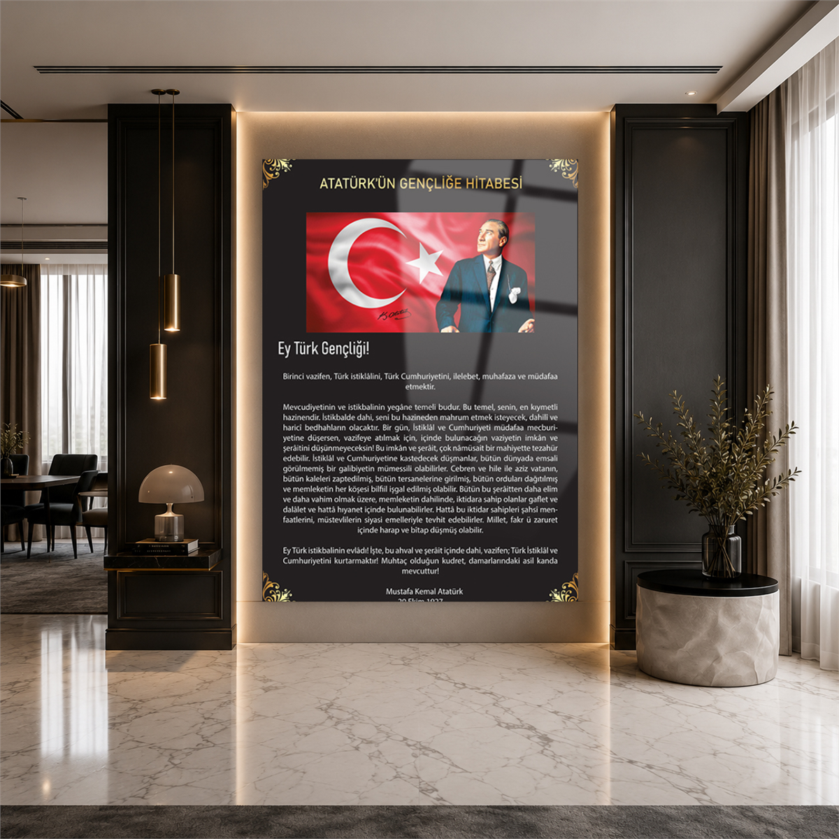 Mustafa Kemal Atatürk Gençliğe Hitabe Cam Tablo