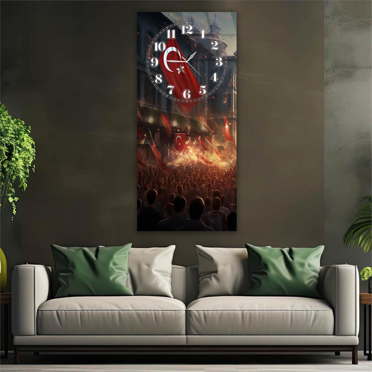 Vertical National Themed Glass Wall Art with Clock at the Top 046