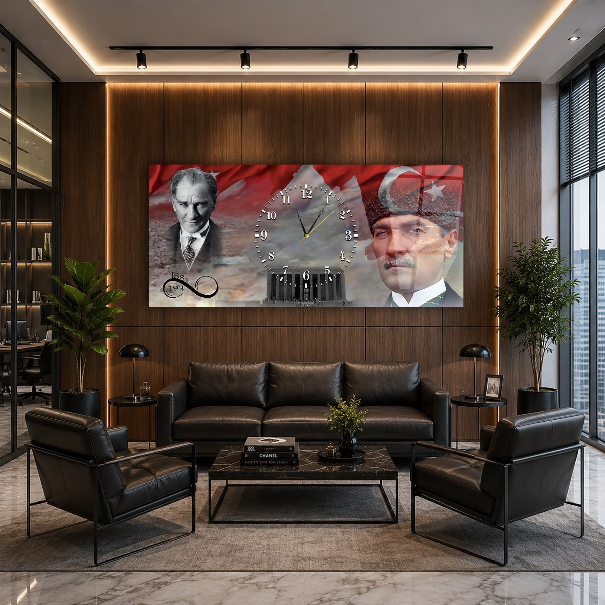 Middle-Clock, Homeland-Themed Horizontal Glass Wall Painting 067