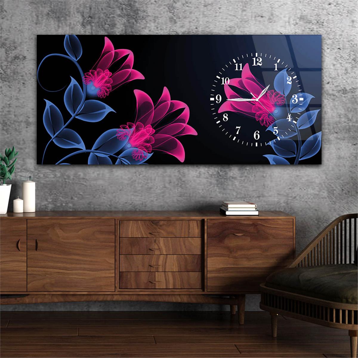Side-Clock, Art And Nature-Themed Horizontal Glass Wall Painting 082