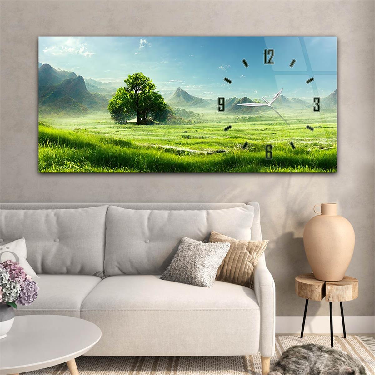 Yatay Saatli Yandan Sanat Temalı Cam Tablo 273