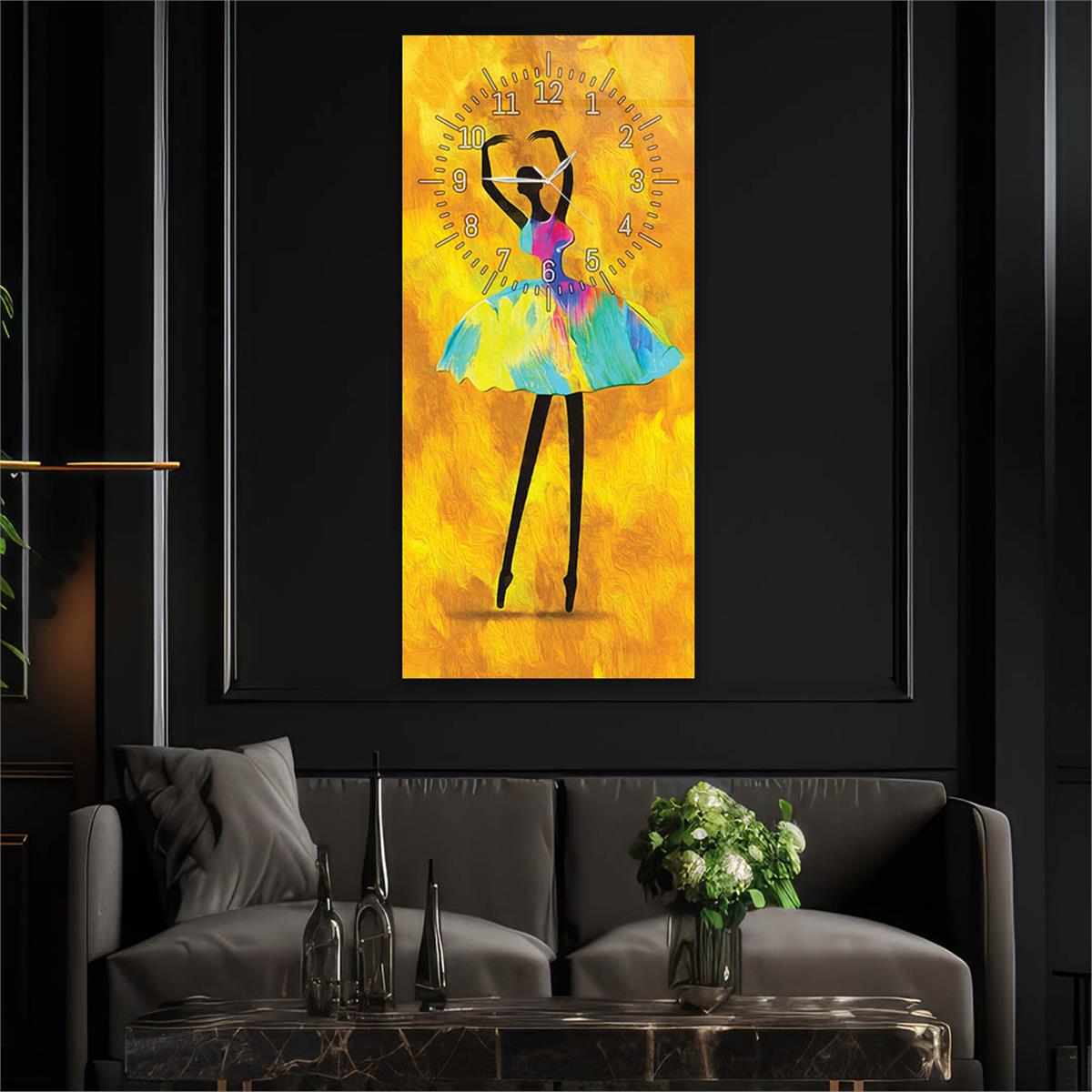 Tableau en verre à thème art et nature vertical avec horloge en haut 059