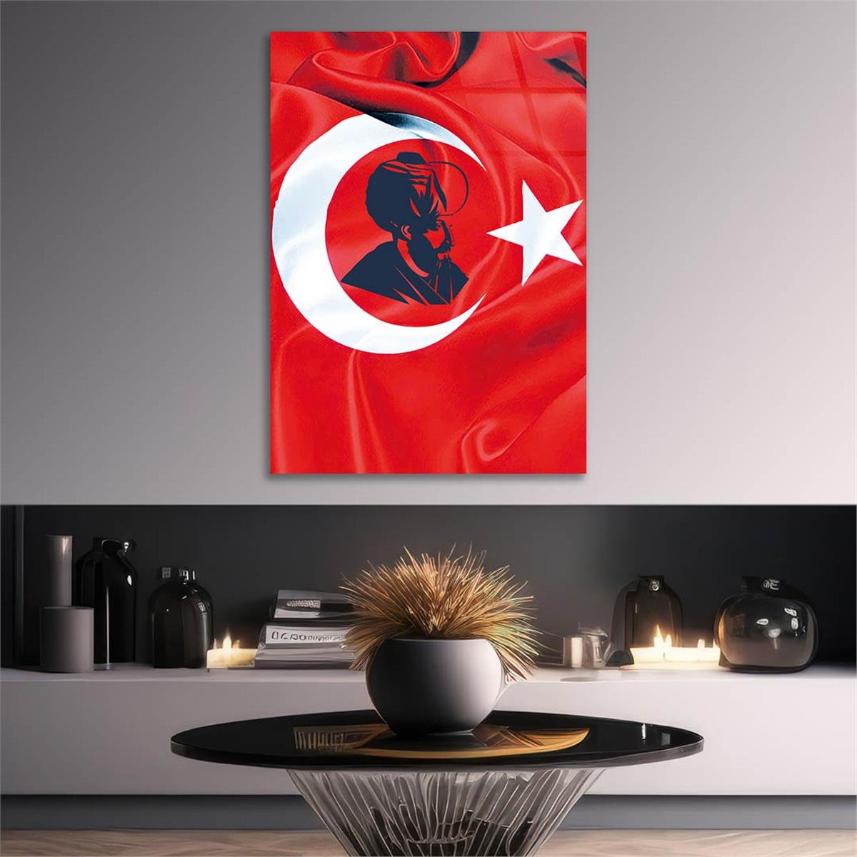 Turkish Flag and F.SULTAN MEHMET HAN GÖRSELLİ CAM TABLO