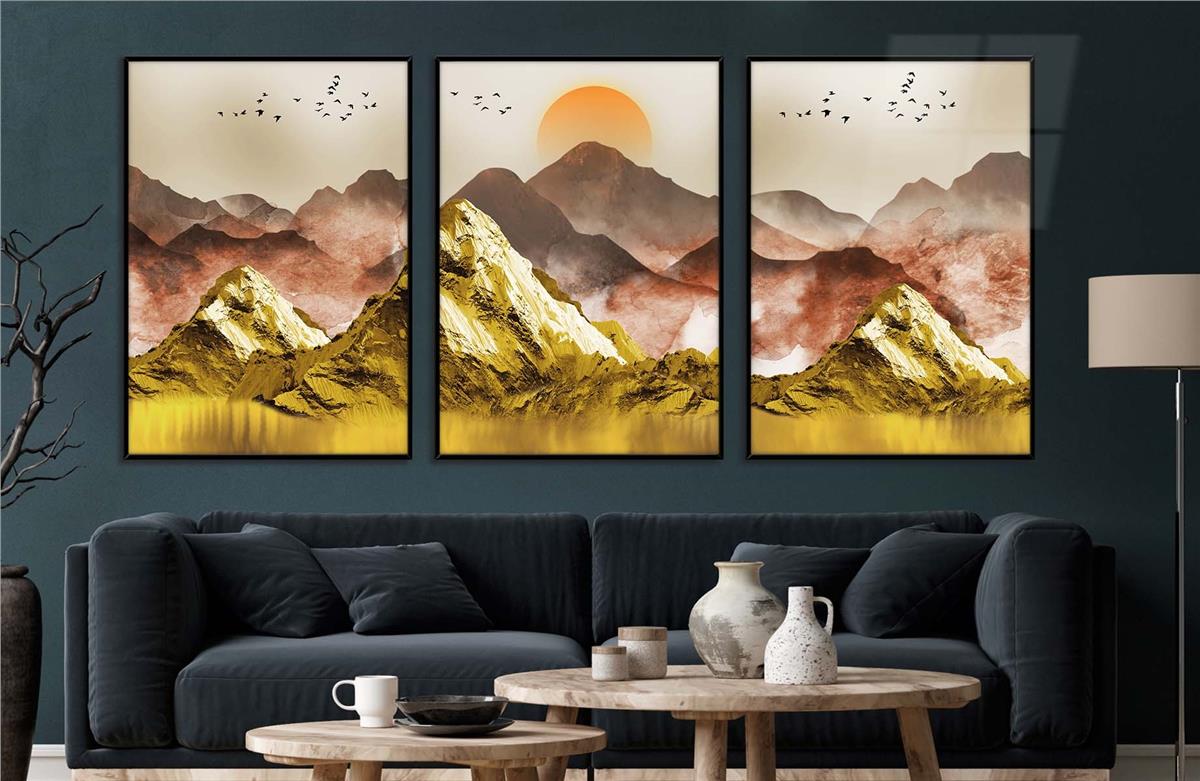 Alüminyum Çerçeveli Sanat Temalı 3'lü Set CAM Tablo 0052