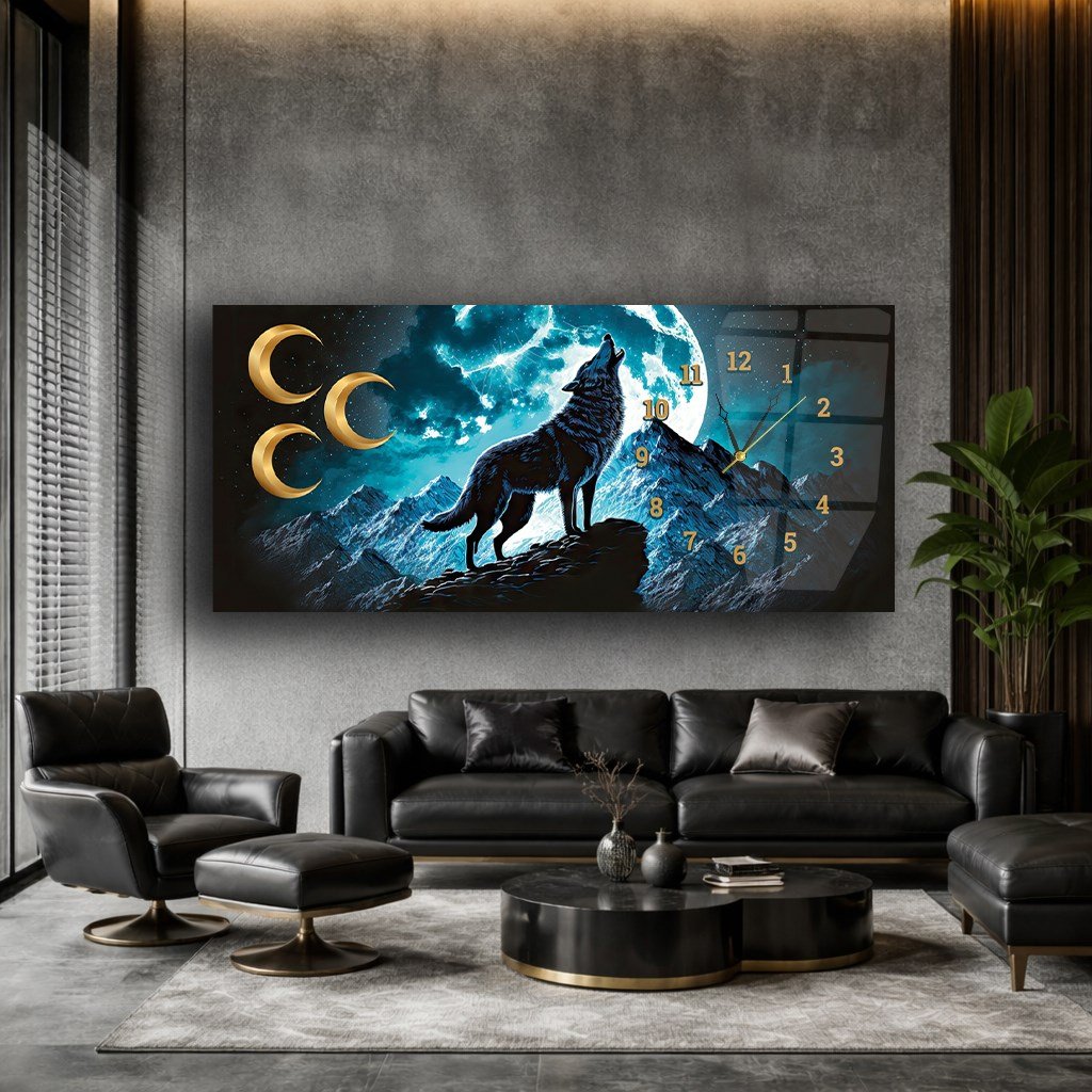Side-Clock, Homeland-Themed Horizontal Glass Wall Painting 018