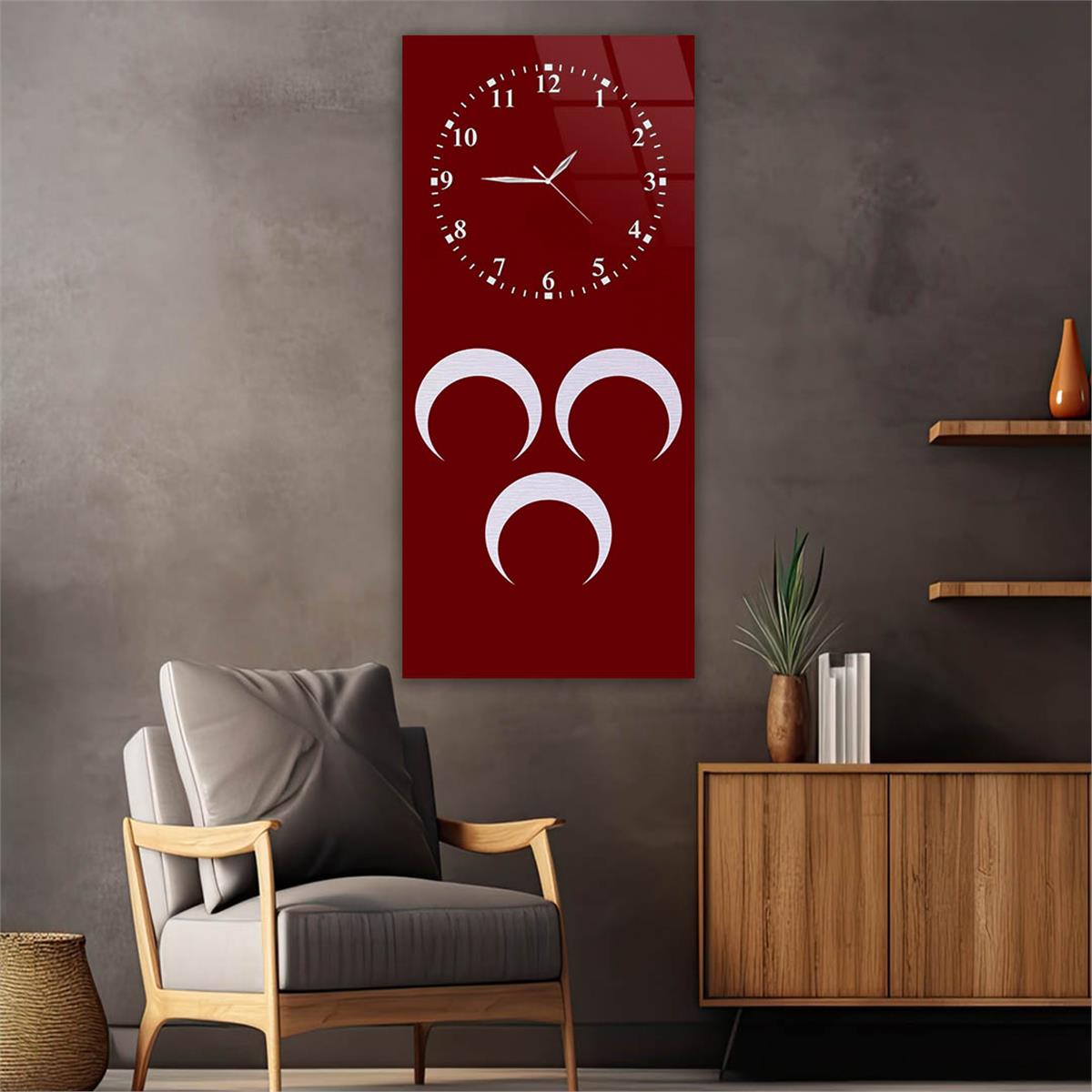 Vertical National Themed Glass Wall Art with Clock at the Top 041