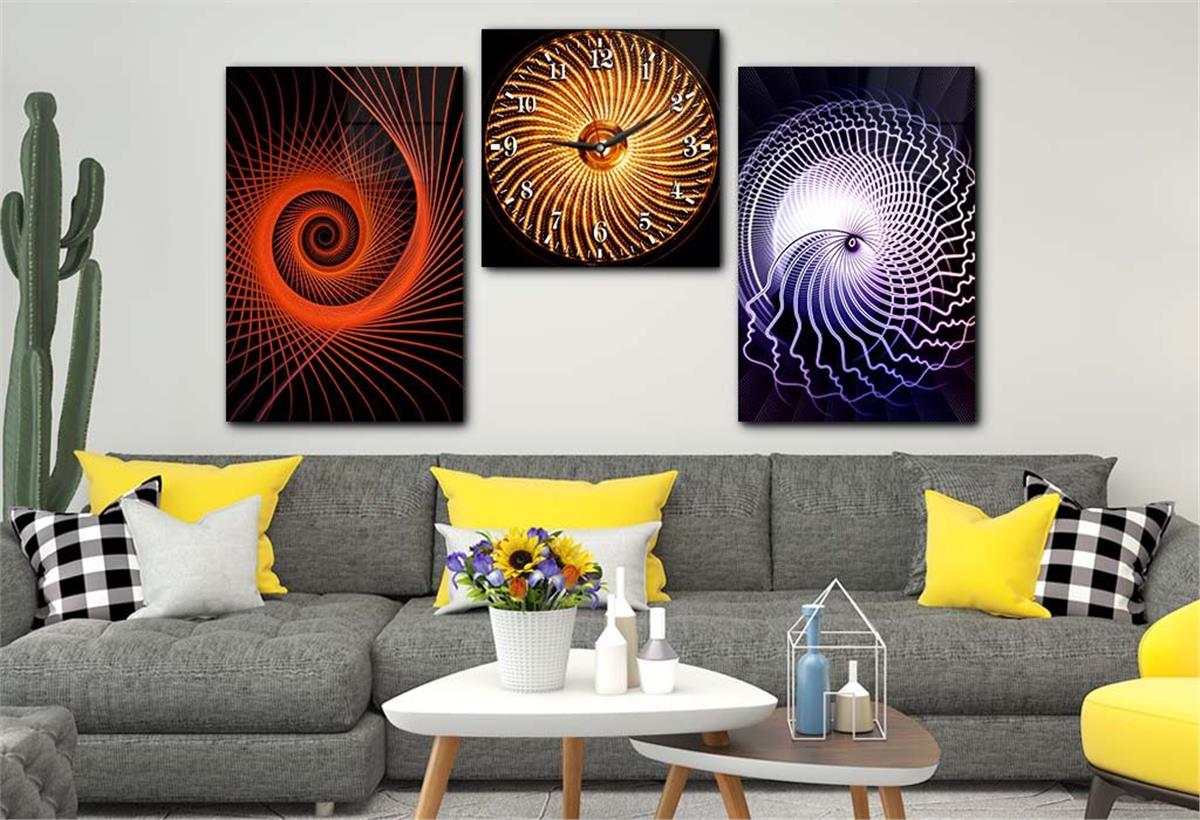 Tempered Glasss Wall Arts Art-Themed Set with Clock