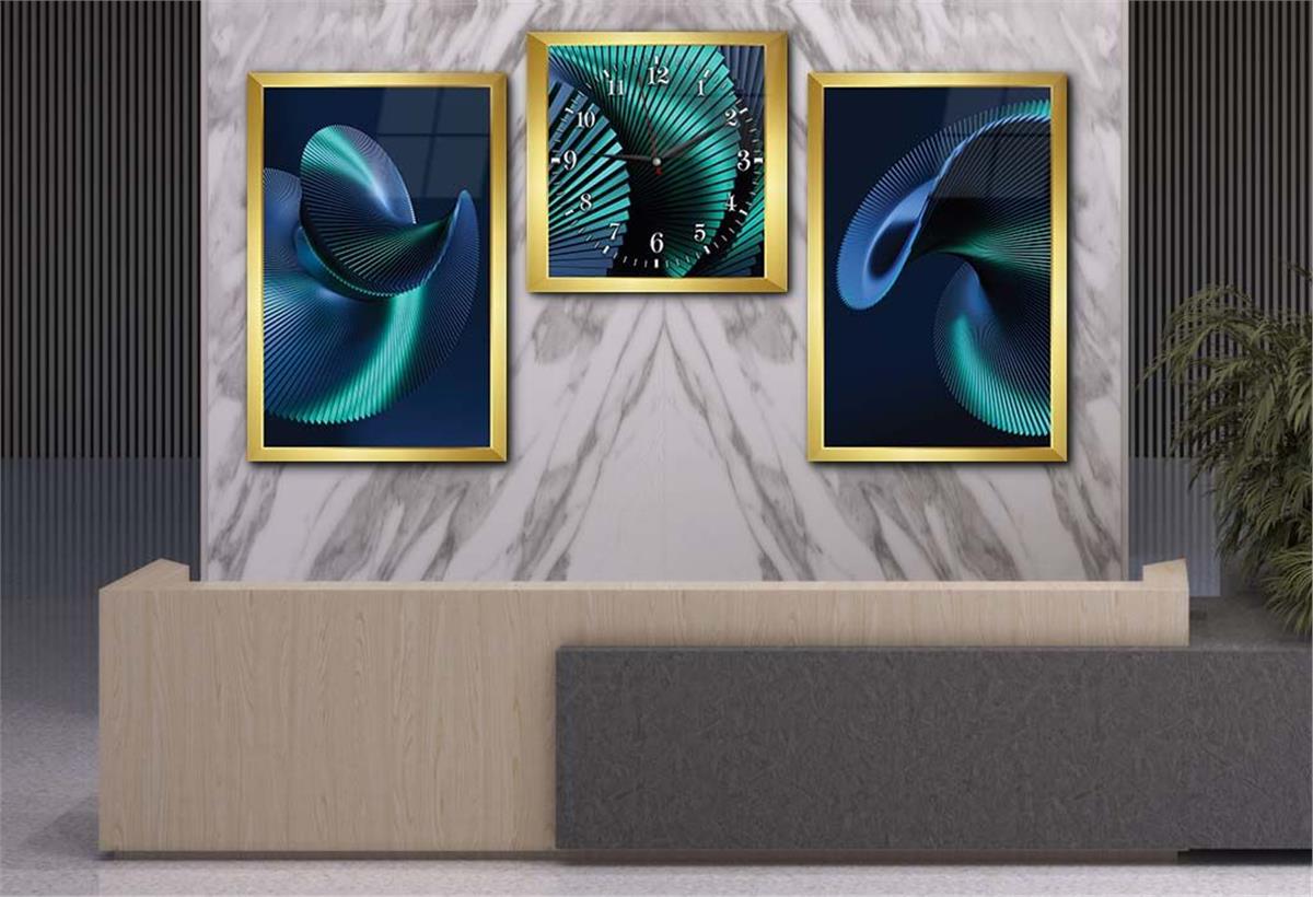 Tempered Glasss Wall Arts Art-Themed Set with Clock