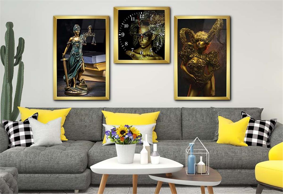 Tempered Glasss Wall Arts Art-Themed Set with Clock