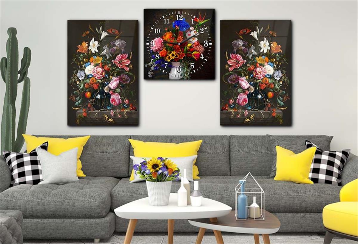 Tempered Glasss Wall Arts Art-Themed Set with Clock