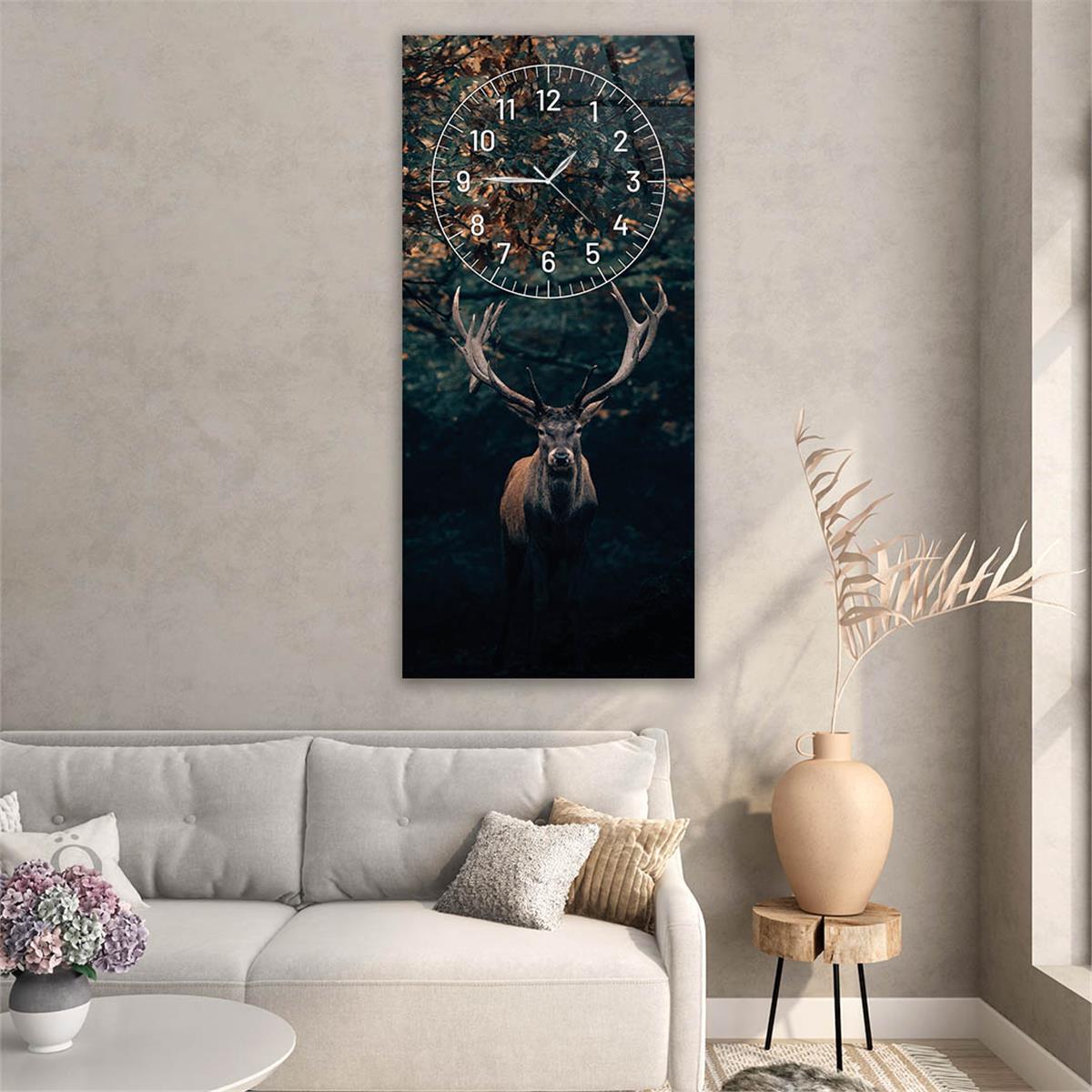 Vertical Art Themed Glass Wall Art with Clock at the Top 010