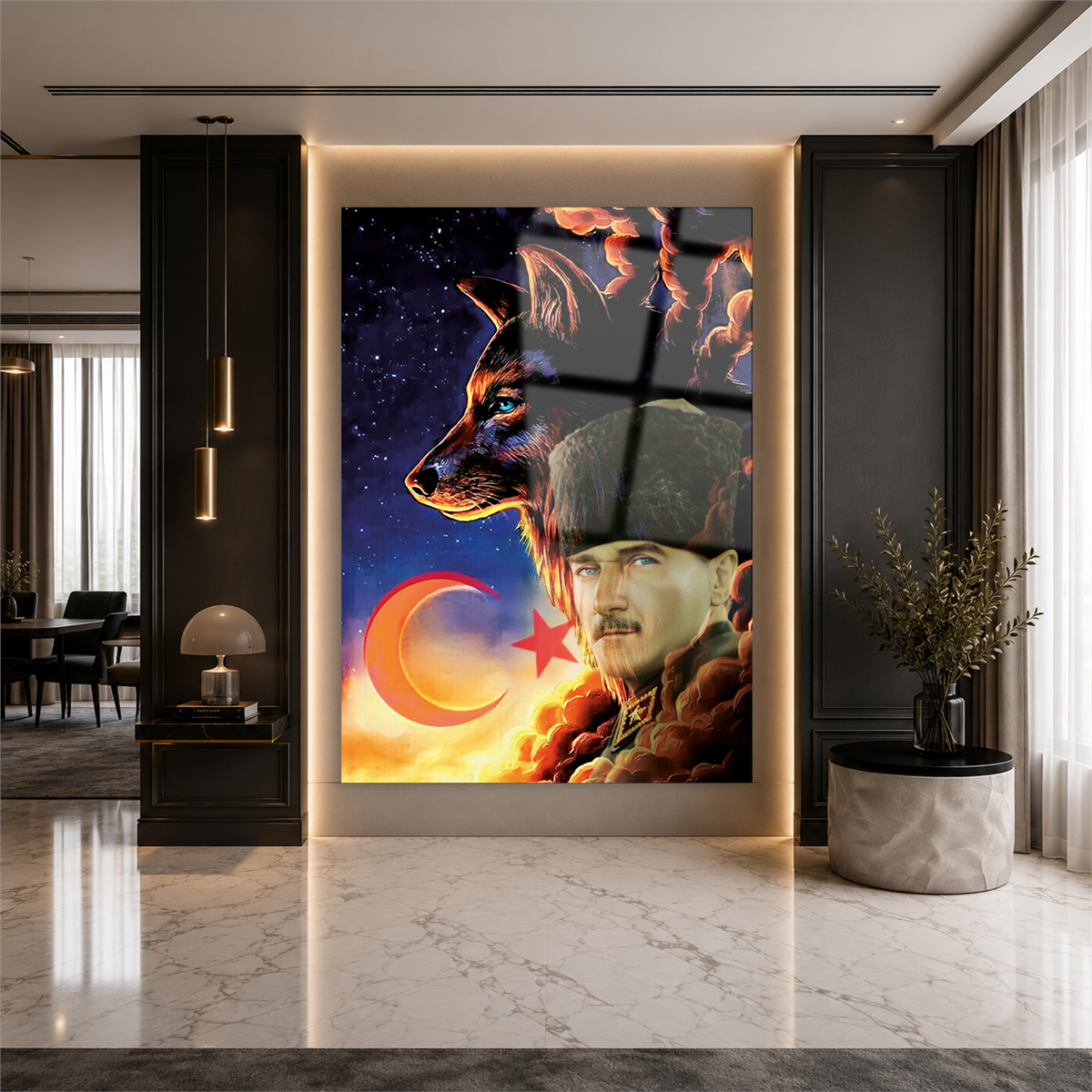 Mustafa Kemal Atatürk Ve Wolf Gehard Glasschilderij