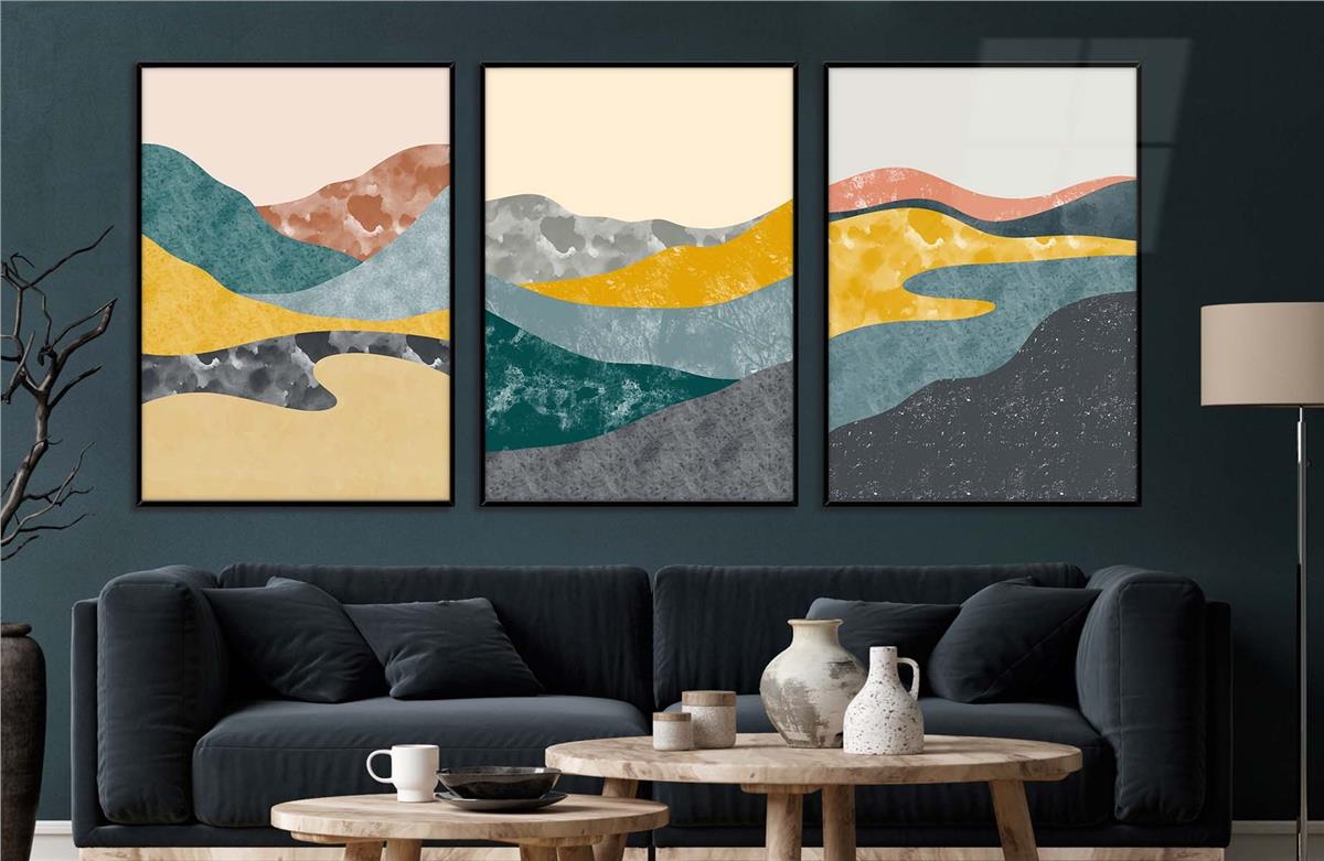 Alüminyum Çerçeveli Sanat Temalı 3'lü Set MDF Tablo 0025