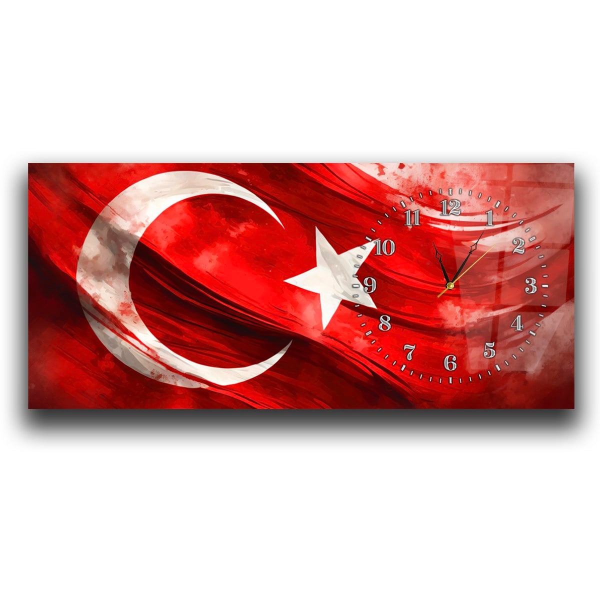 Yatay Saatli Yandan Vatan Temalı Cam Tablo 028