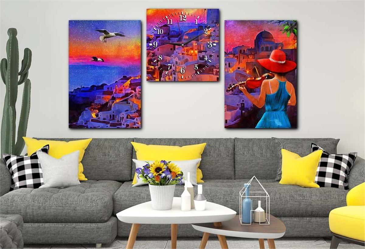 Tempered Glasss Wall Arts Art-Themed Set with Clock