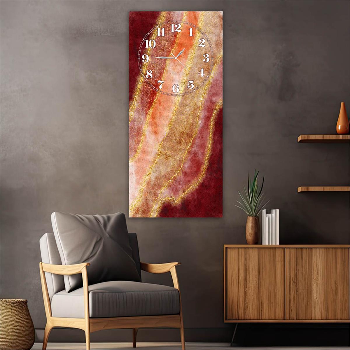 Vertical Art Themed Glass Wall Art with Clock at the Top 026