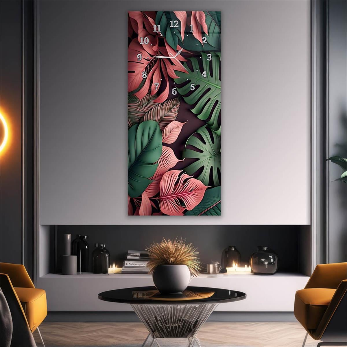 Vertical Art Themed Glass Wall Art with Clock at the Top 042