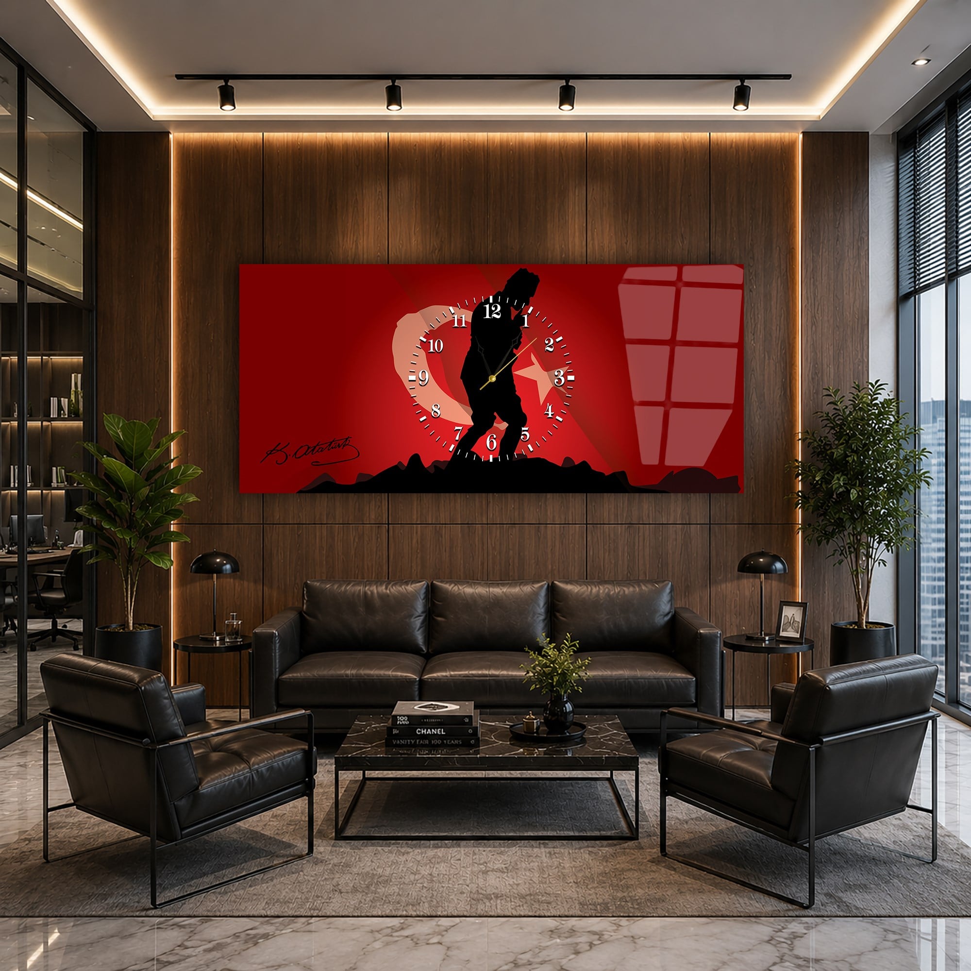 Middle-Clock, Homeland-Themed Horizontal Glass Wall Painting 049