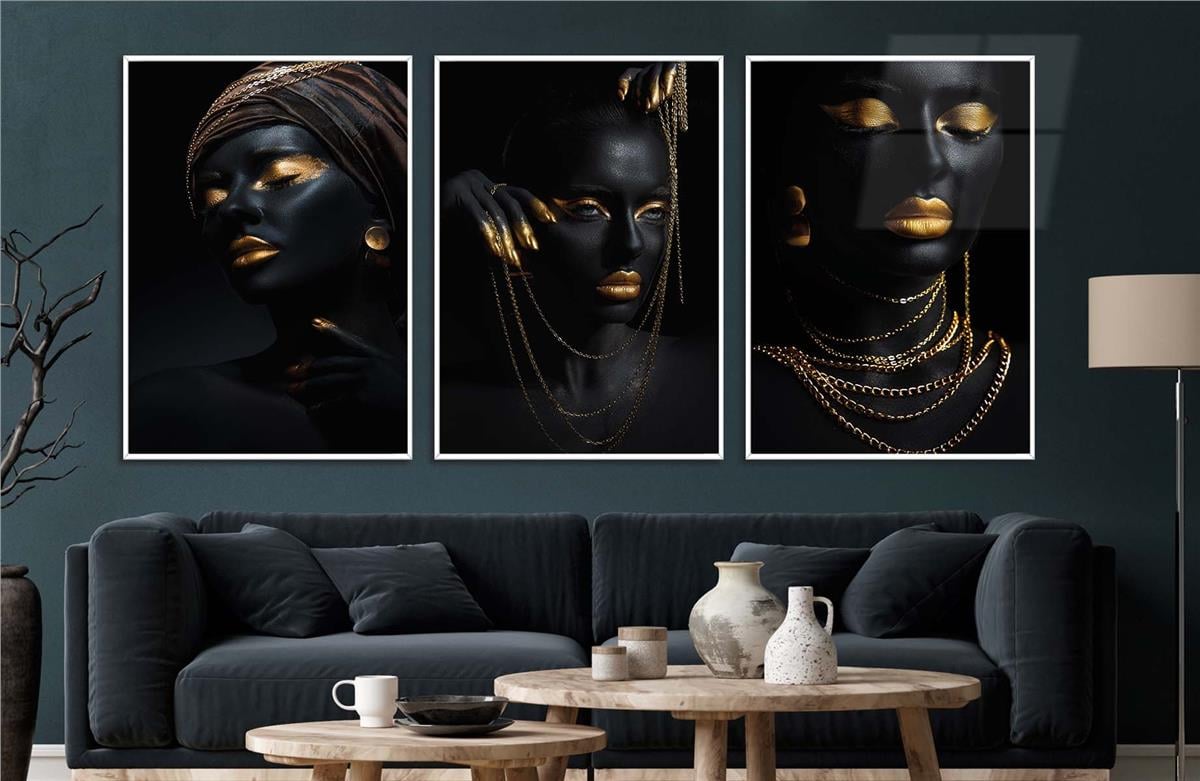 Alüminyum Çerçeveli Sanat Temalı 3'lü Set CAM Tablo 0074