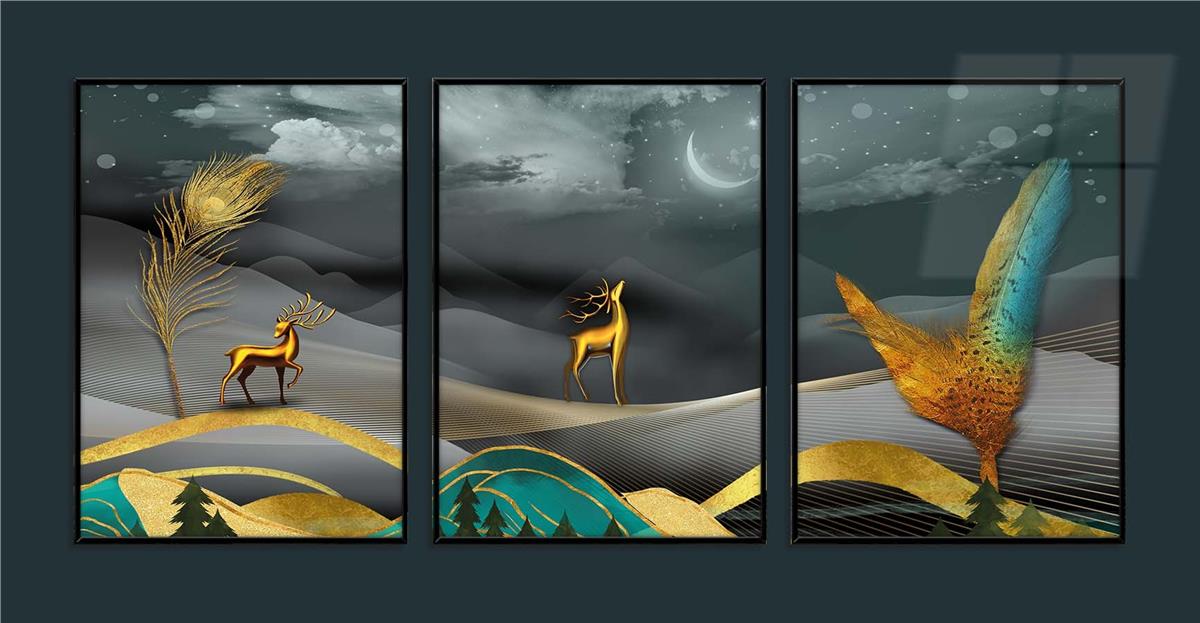 Alüminyum Çerçeveli Sanat Temalı 3'lü Set MDF Tablo 0063