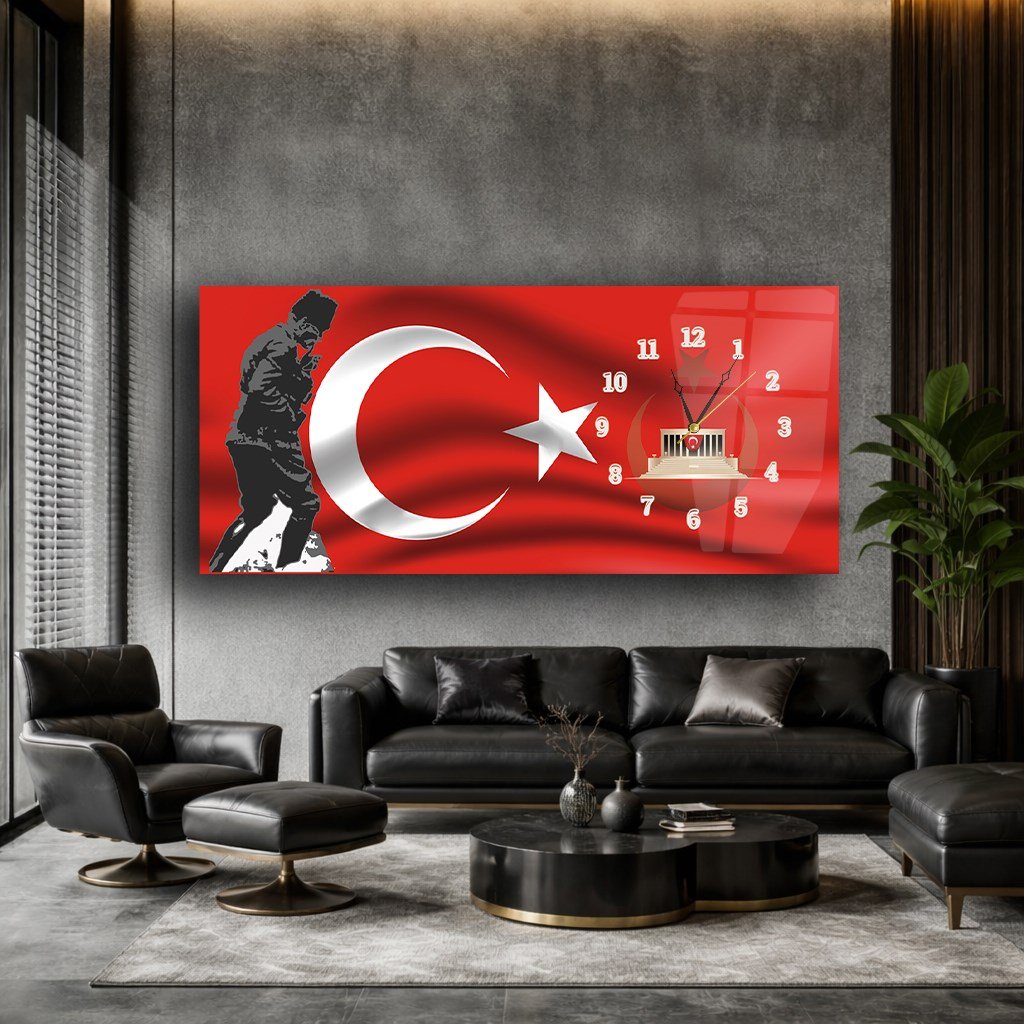 Side-Clock, Homeland-Themed Horizontal Glass Wall Painting 016