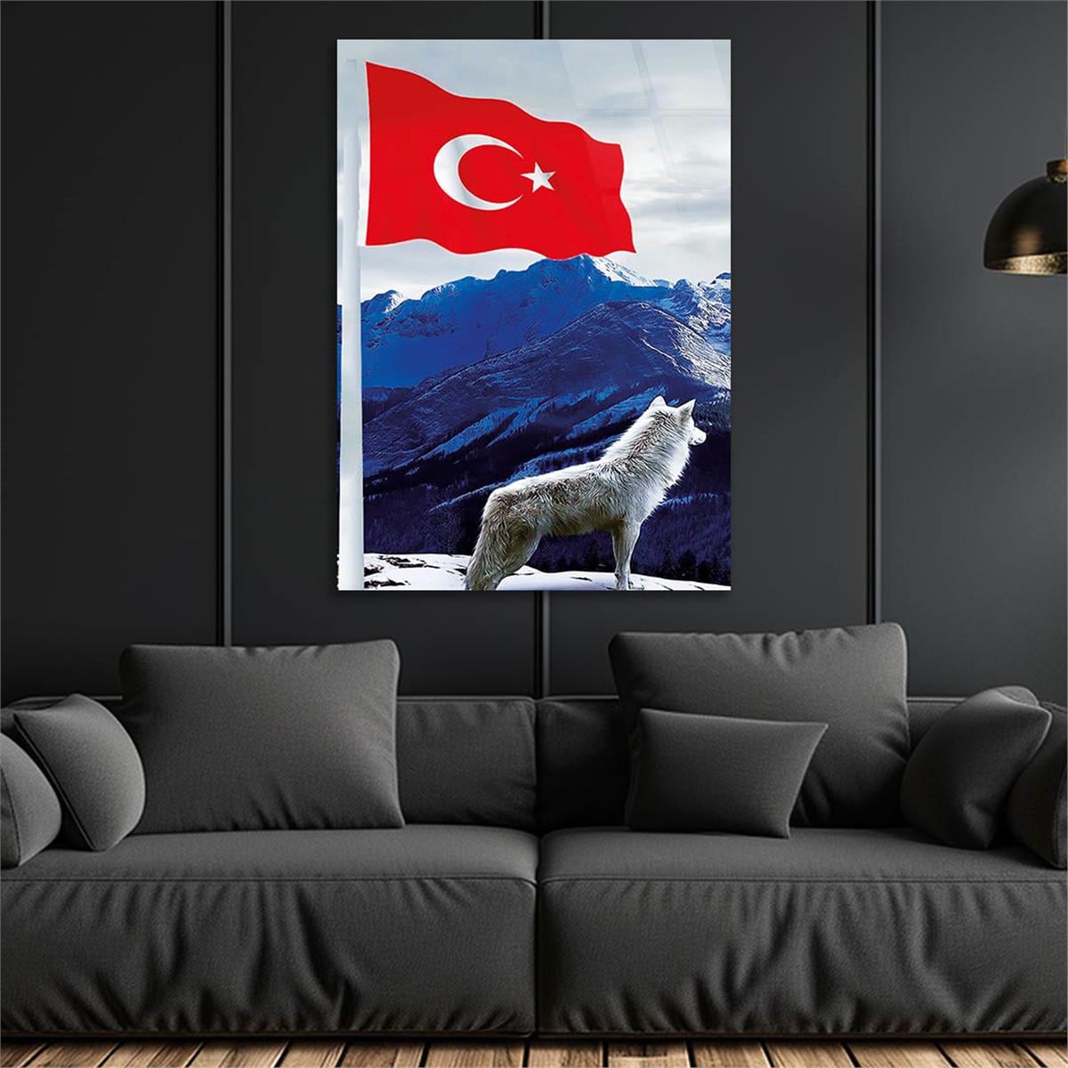 Turkish Flag and Wolf Tempered Glass Wall Art 