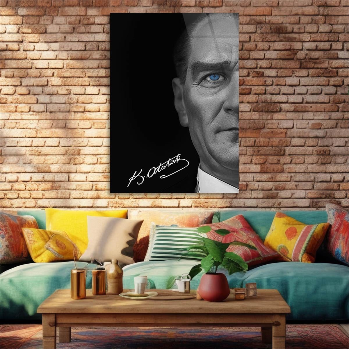 Mustafa Kemal Atatürk, His Blue Eyes and Signature Glass Wall Art