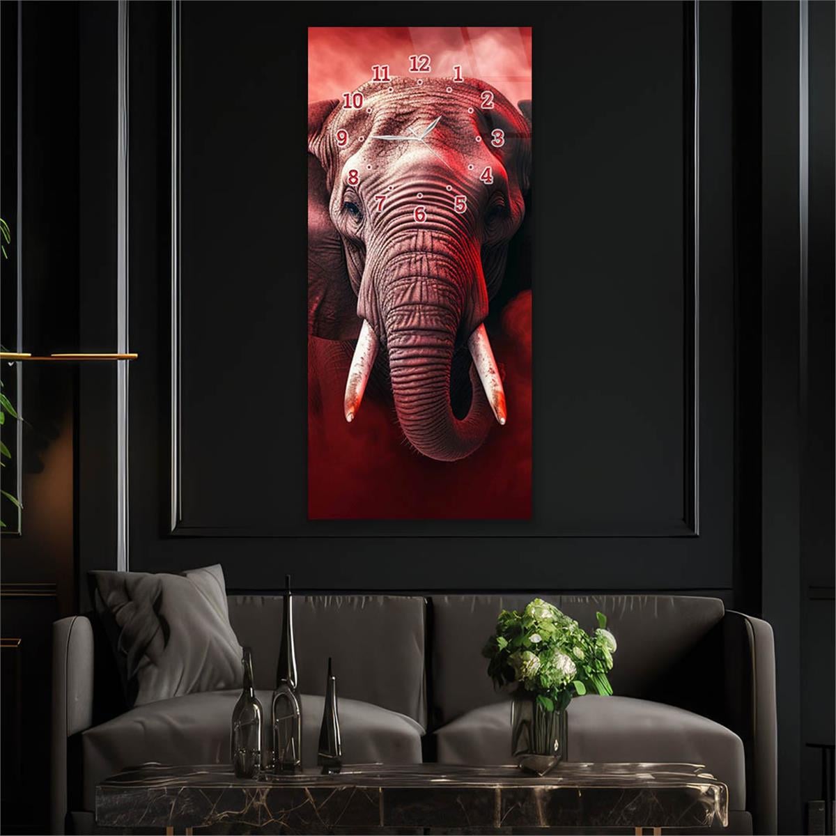 Vertical Art Themed Glass Wall Art with Clock at the Top 046