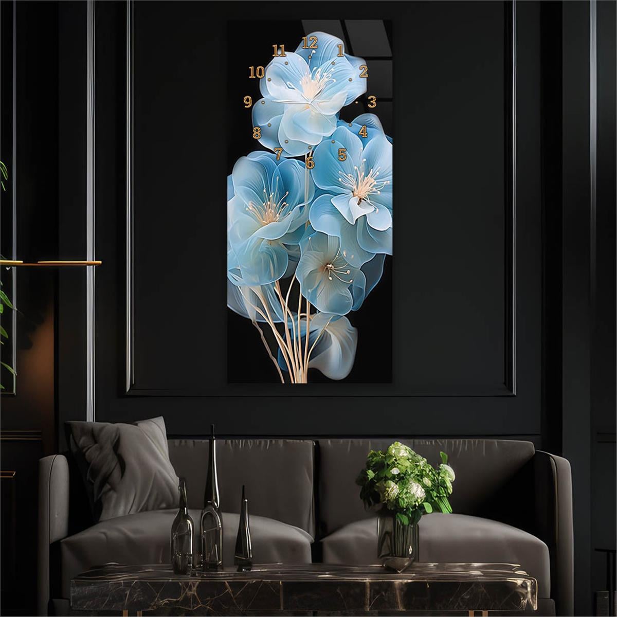 Vertikales bedrucktes Glas Kunst und Naturthema mit Uhr Oben  041