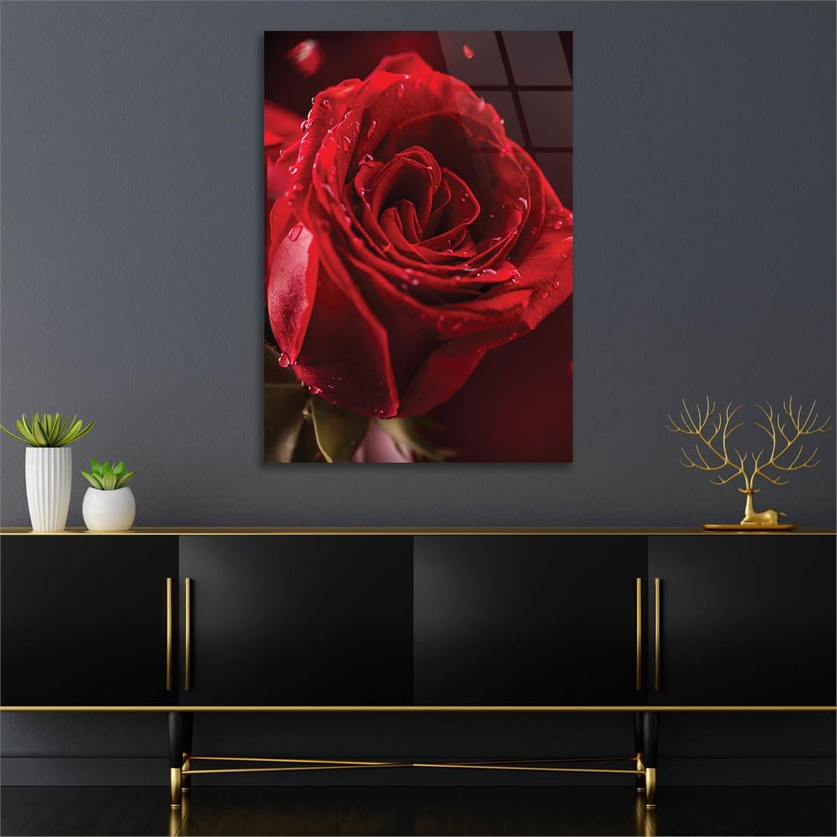 Red Rose Tempered Glass Wall Art