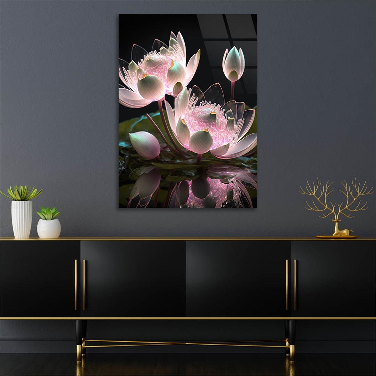Dikey Sanat Temalı Cam Tablo 449