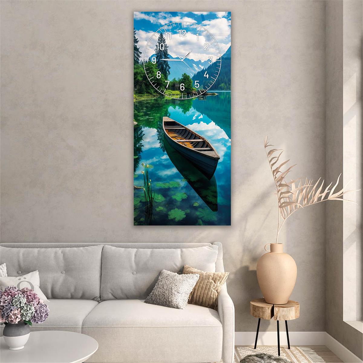 Vertical Art Themed Glass Wall Art with Clock at the Top 011