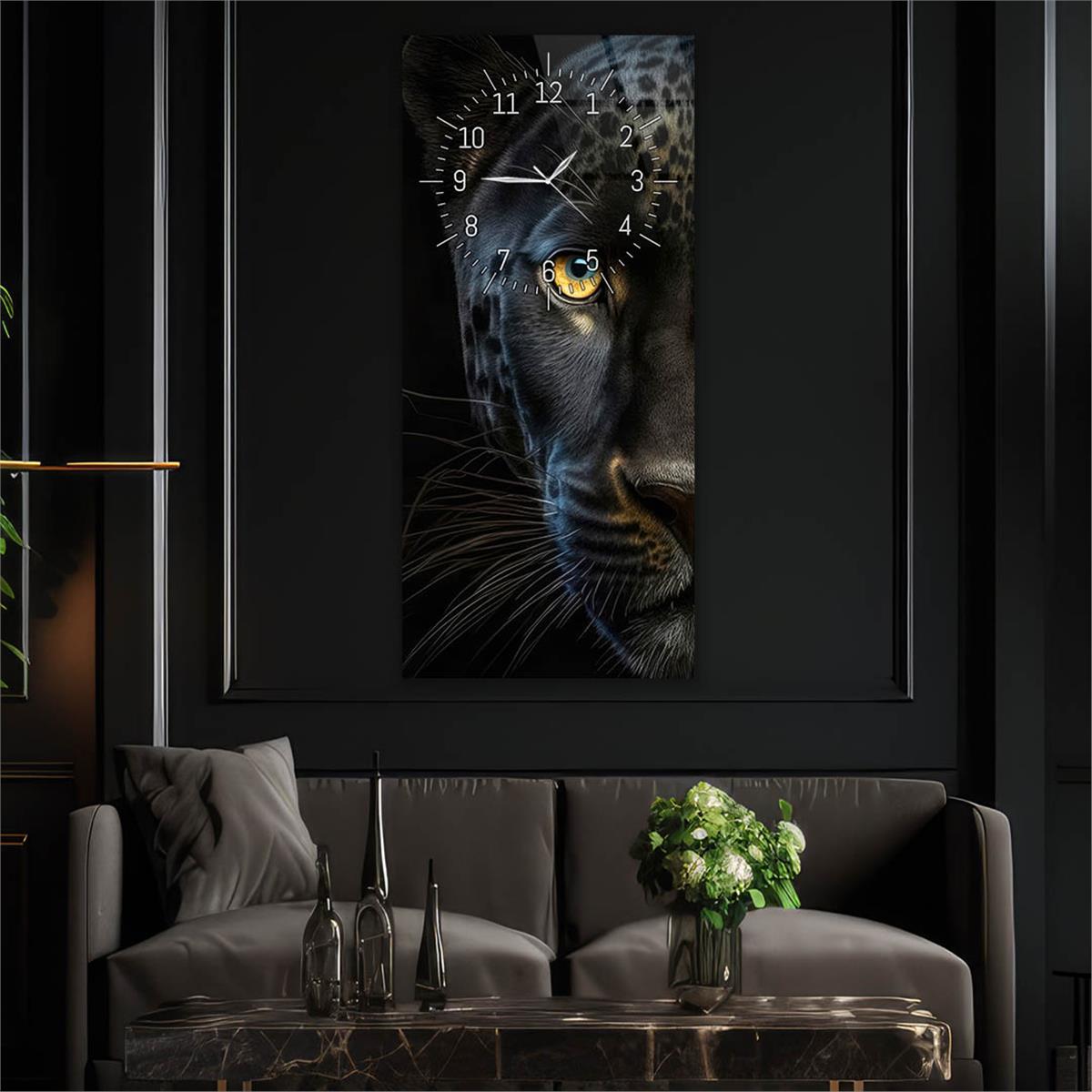 Tableau en verre à thème art et nature vertical avec horloge en haut 080