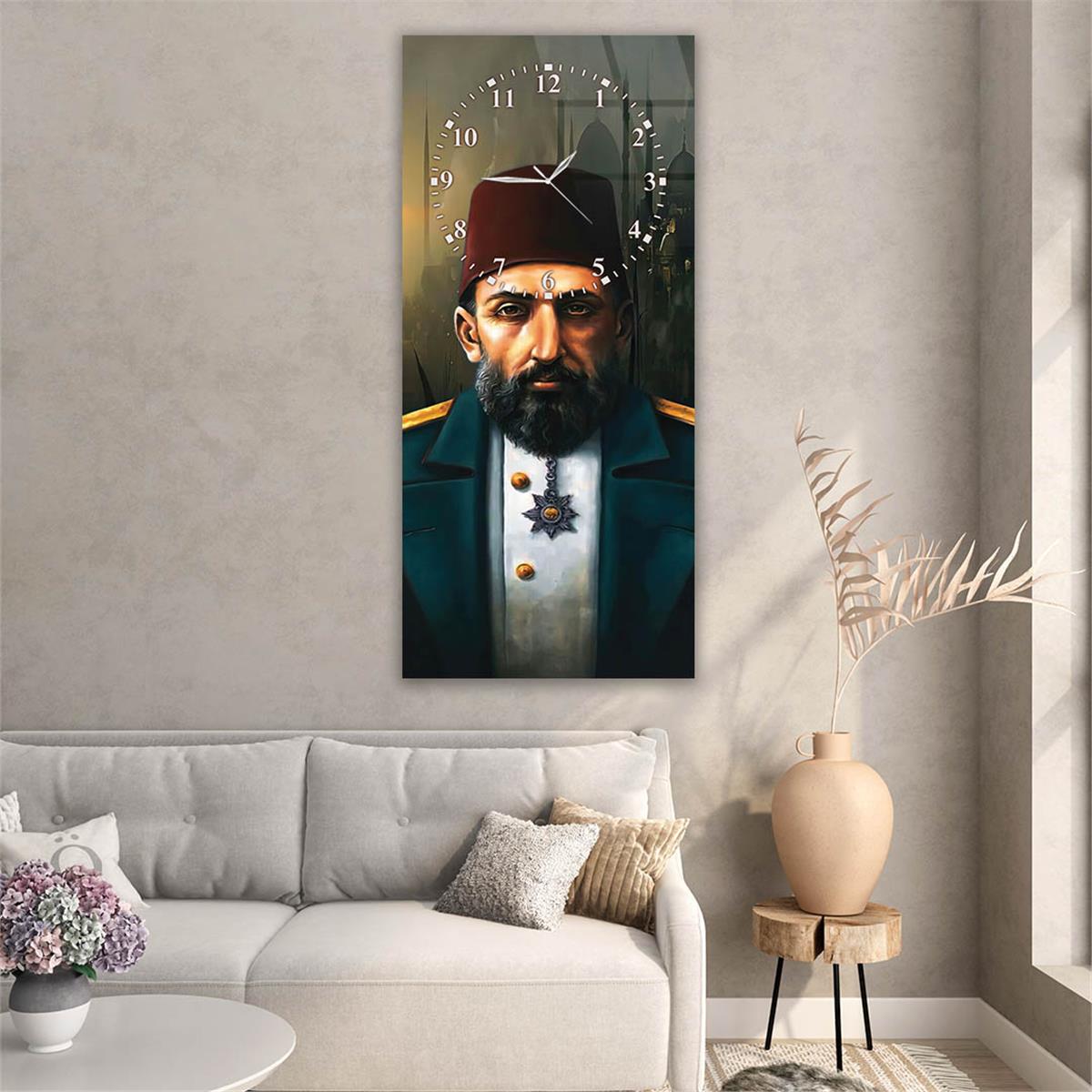 Vertical National Themed Glass Wall Art with Clock at the Top 039