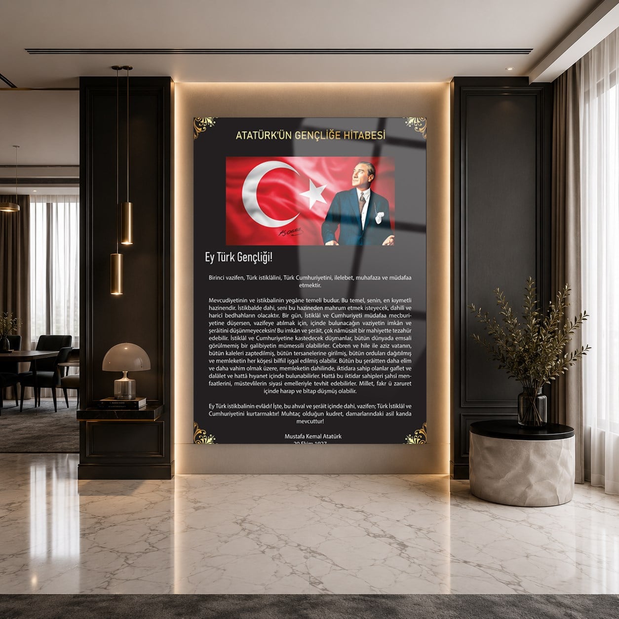 GENÇLİĞE HİTABE YAZILI CAM TABLO