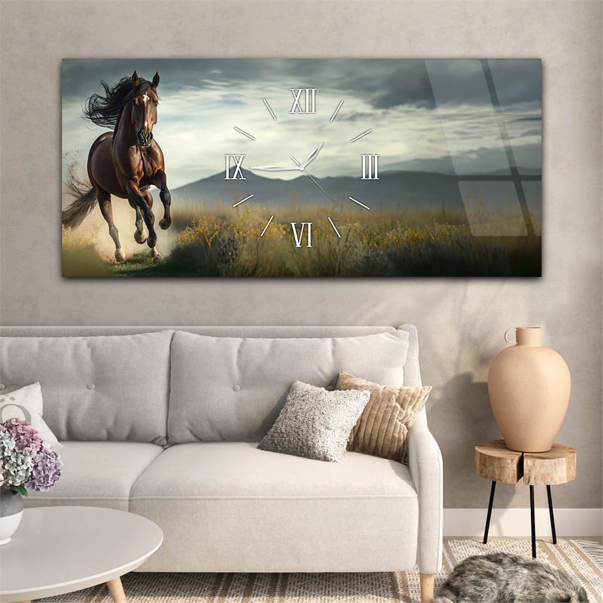 Middle-Clock, Art And Nature-Themed Horizontal Glass Wall Painting 058