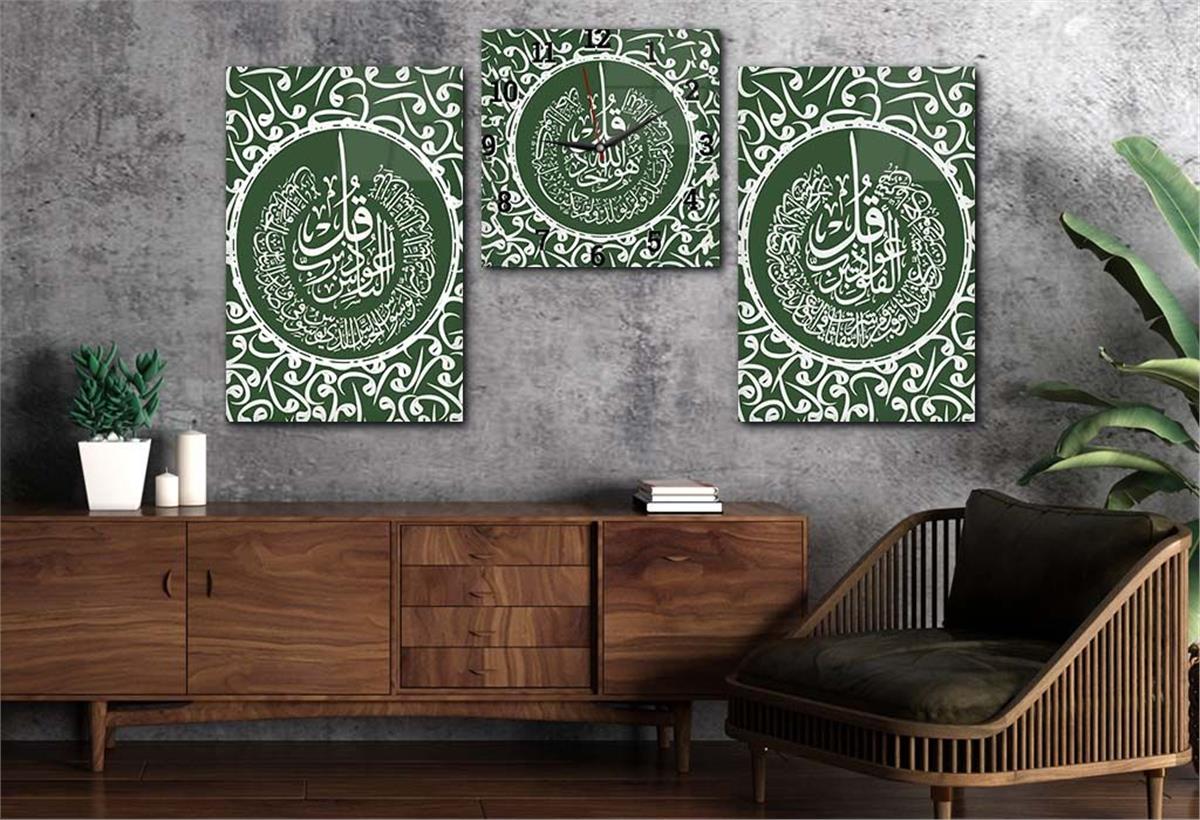 Surah al-Falaq, Surah al-Nas en Surah al-Ikhlas Glasschilderij Set met Clock