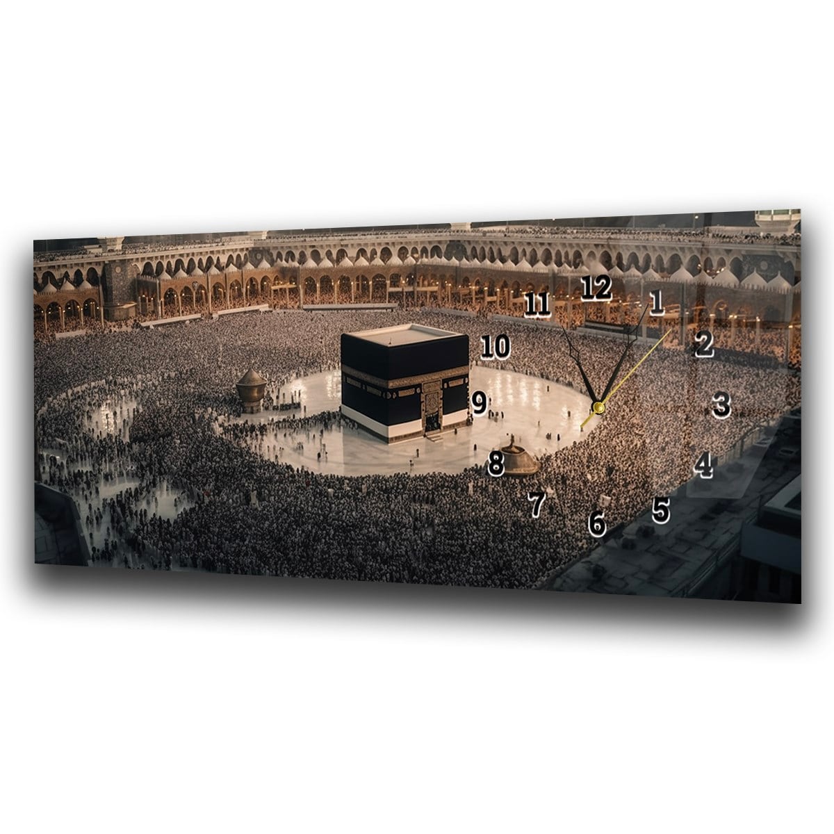 Kaaba Tavaf Horizontaal, Aan De Zijkant Voorzien Van Een Klok, Religieus Thema Gehard Glasschilderij 065