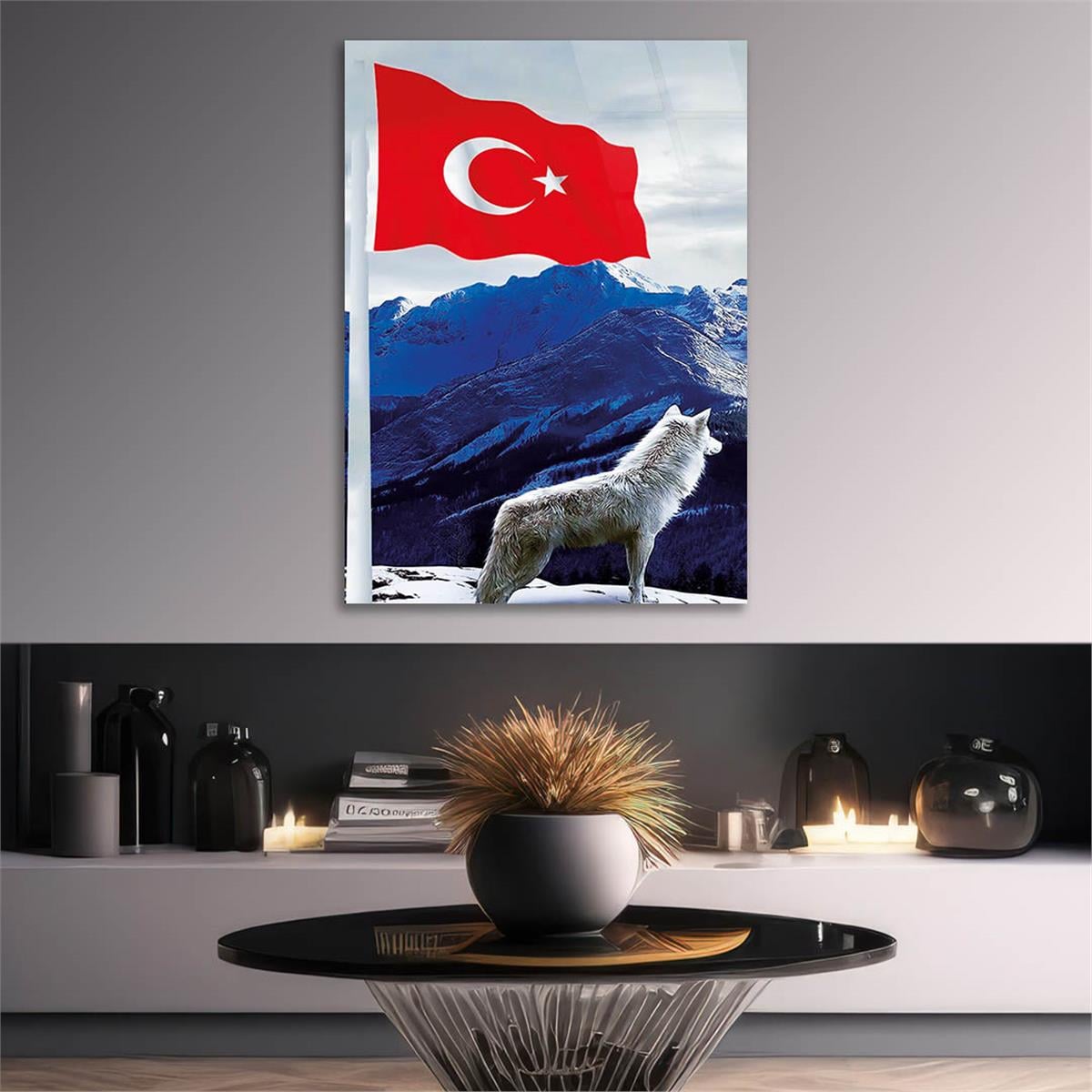 Turkish Flag and Wolf Tempered Glass Wall Art 