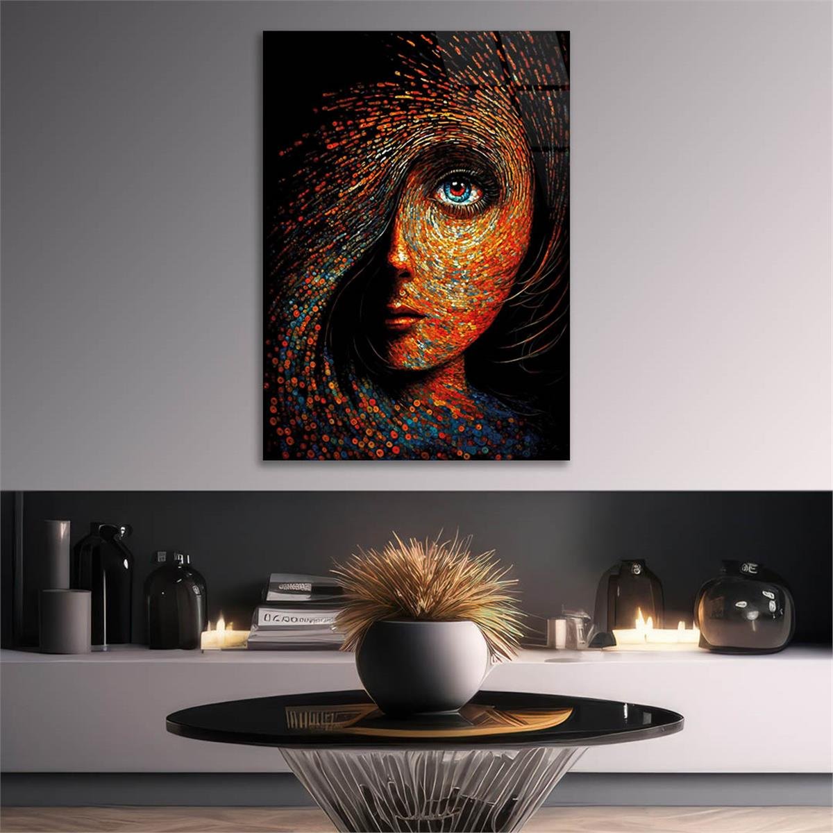 Dikey Sanat Temalı Cam Tablo 373