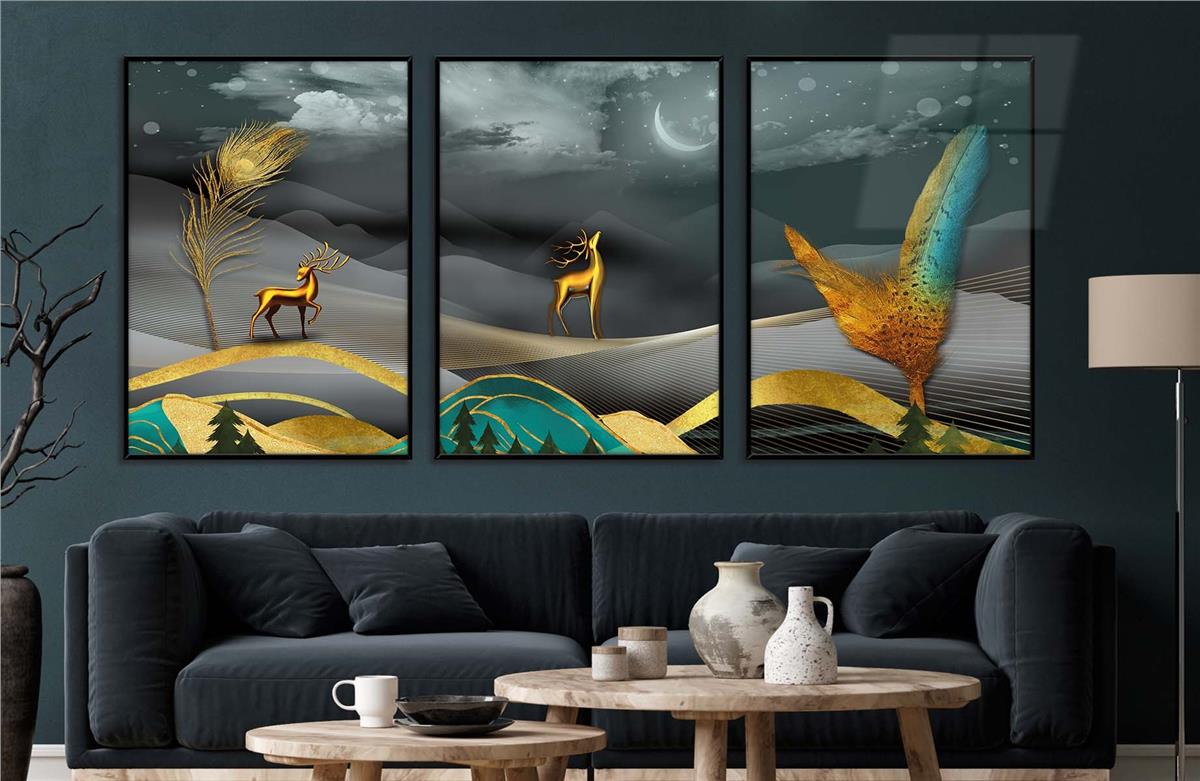 Alüminyum Çerçeveli Sanat Temalı 3'lü Set MDF Tablo 0063