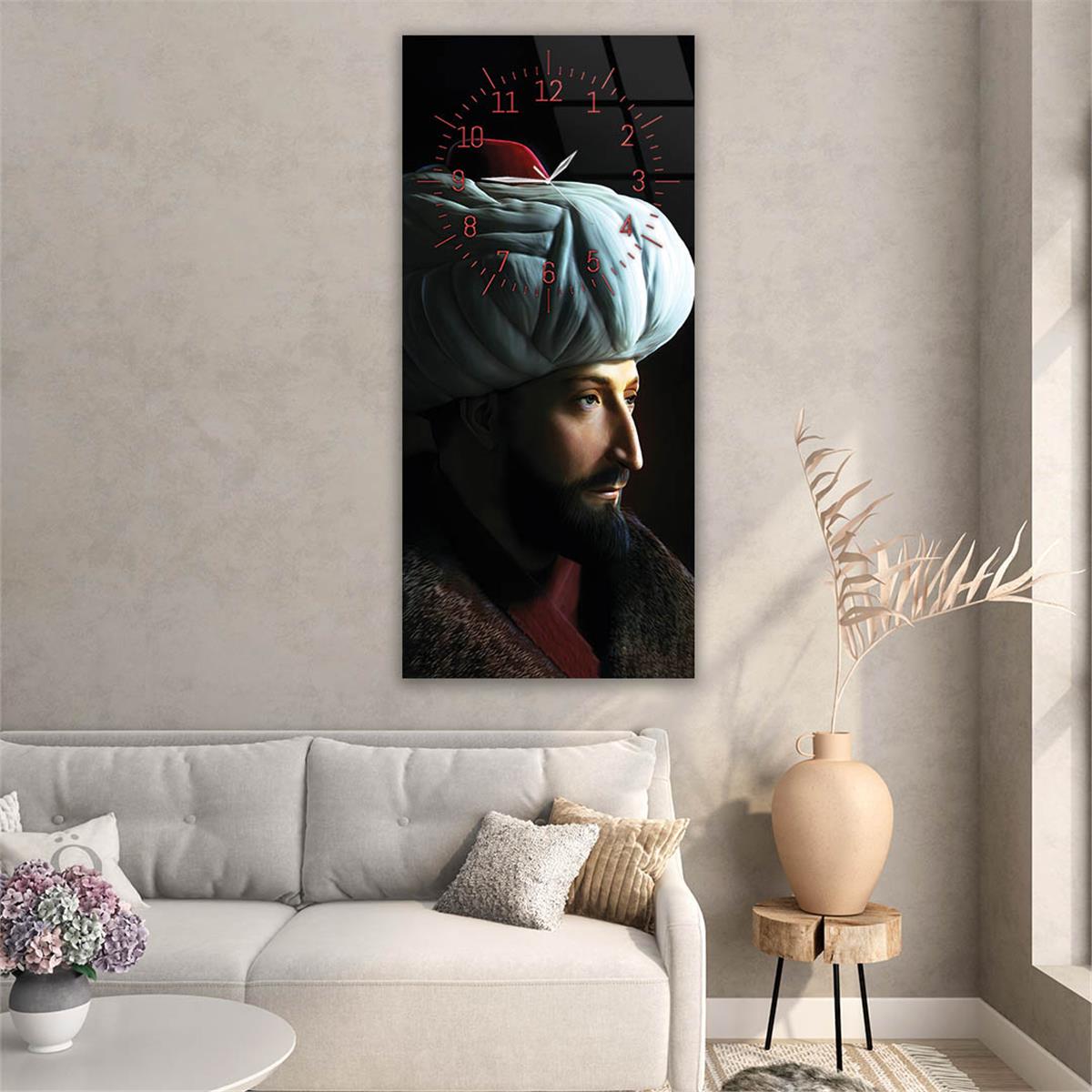 Vertical National Themed Glass Wall Art with Clock at the Top 038