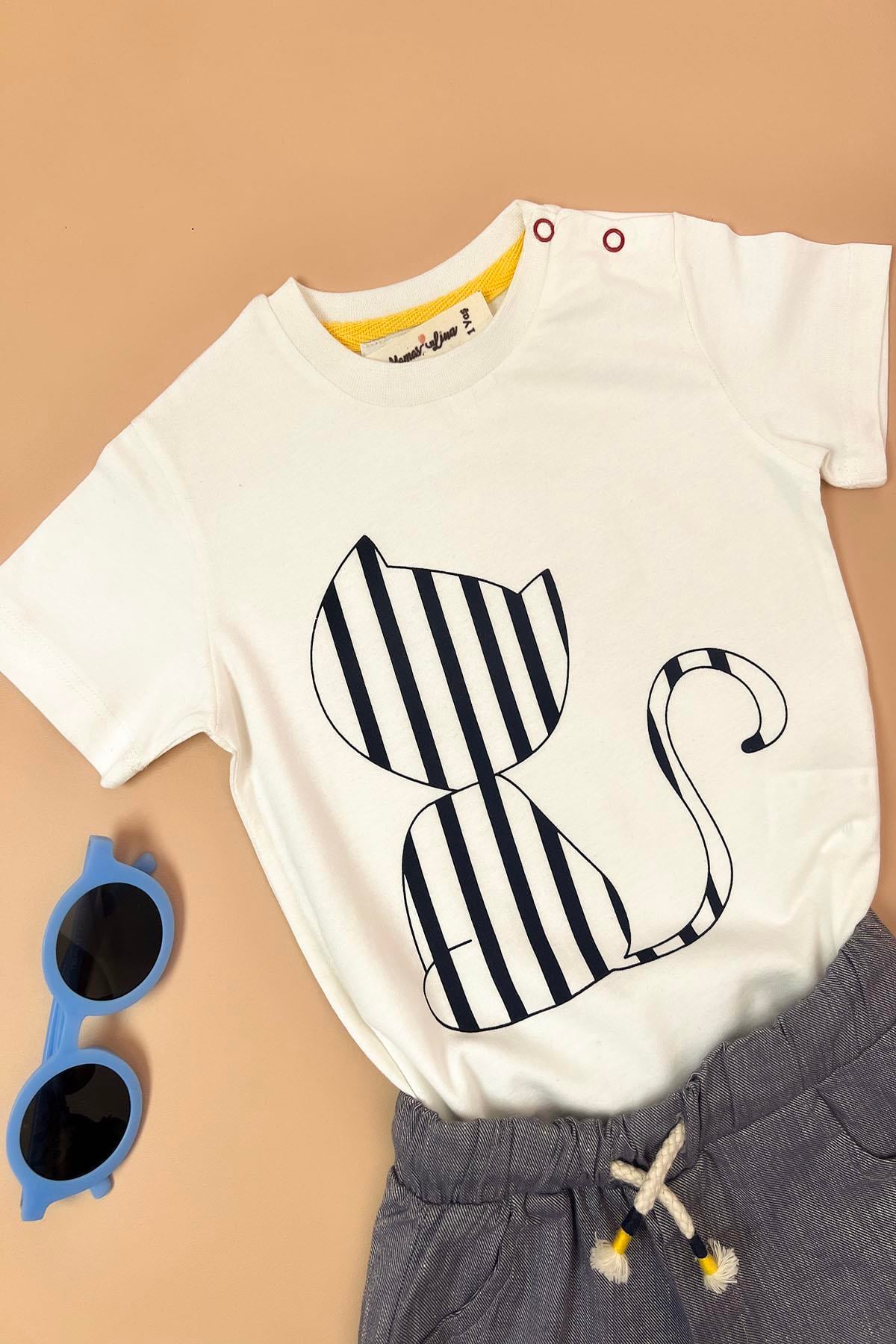 Erkek Bebek Mavi Keten Şortlu Takım